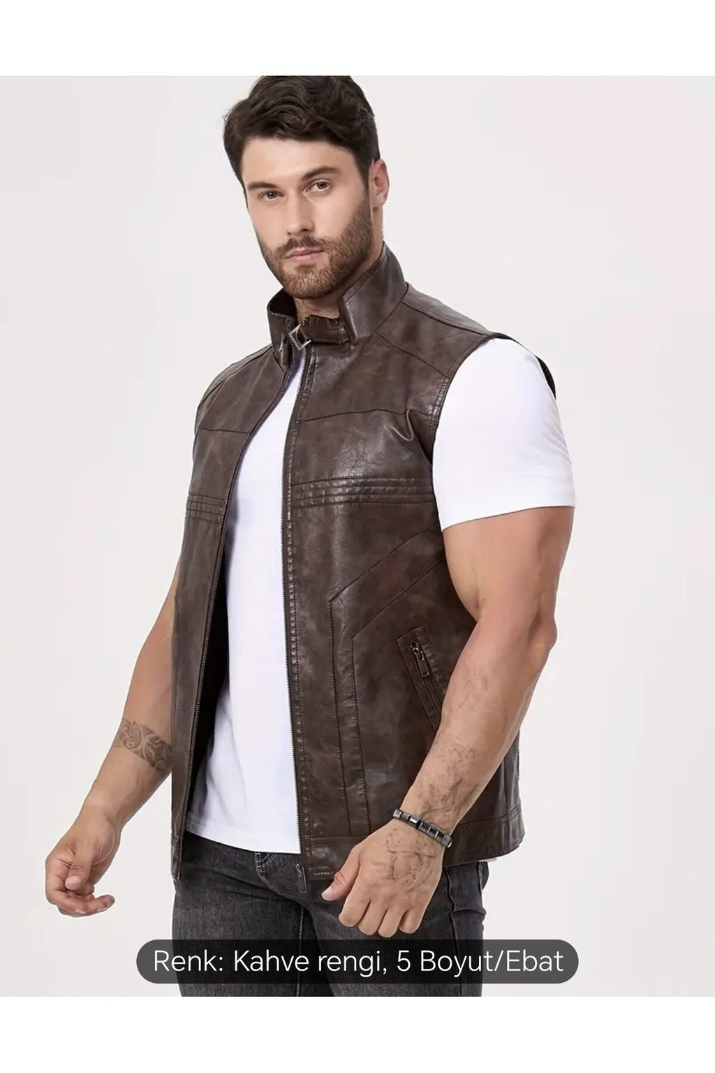 Uzun Hakim Yaka Regular Fit Hakiki Deri Yelek