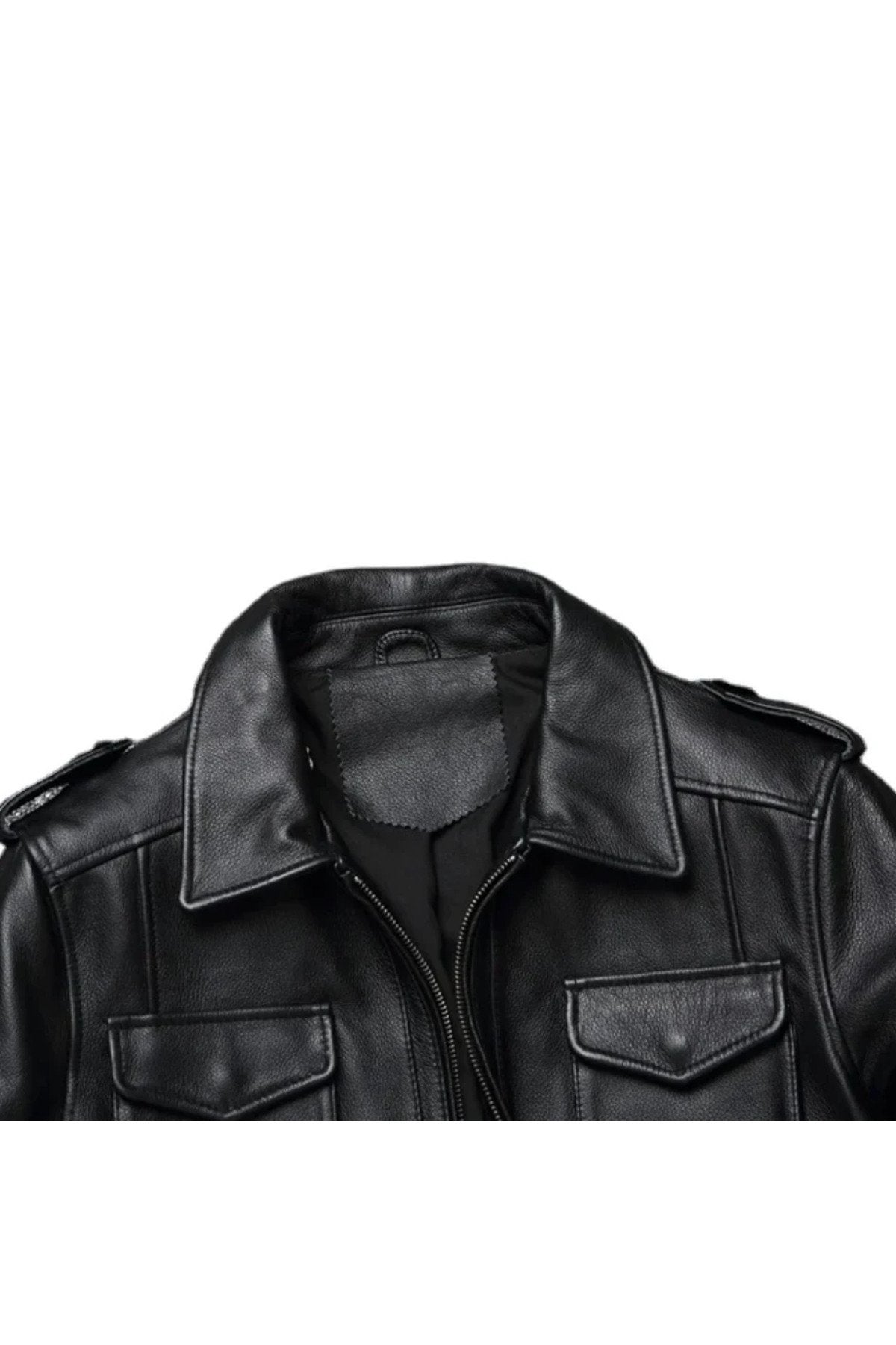 Hakiki Kuzu Derisi Kolları Yatay Gri Çizgili Siyah Spor Mont