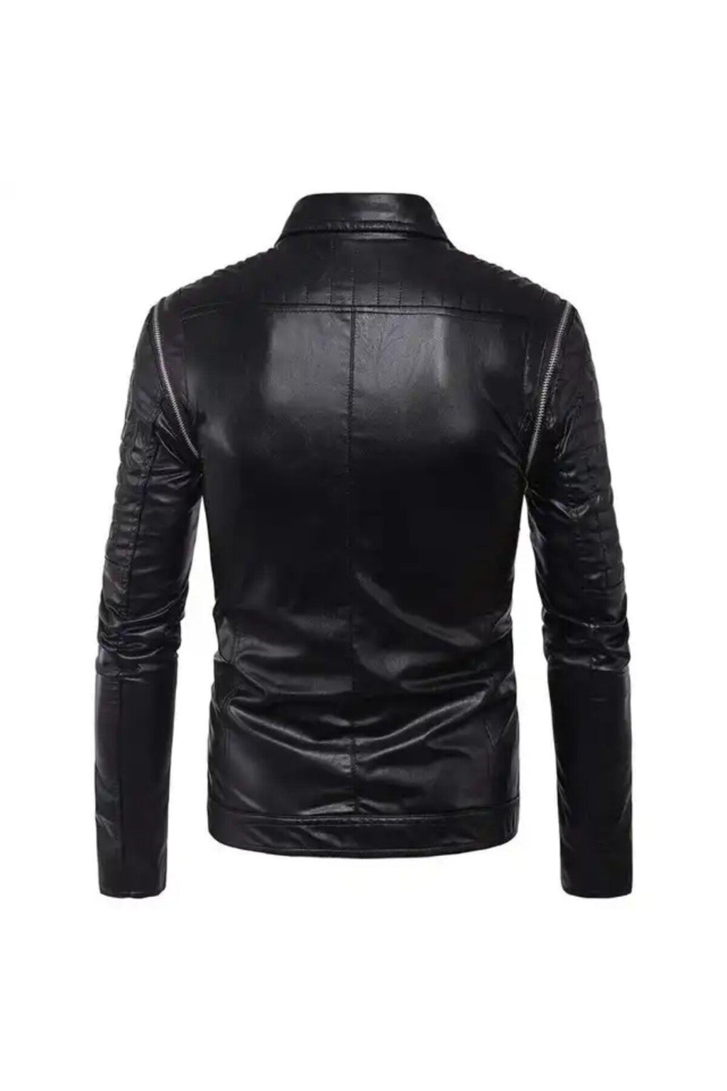 Hakiki kuzu derisi omuzları dikey süs fermuarlı biker mont