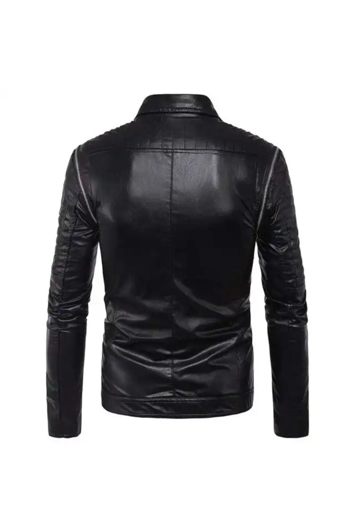 Hakiki kuzu derisi omuzları dikey süs fermuarlı biker mont