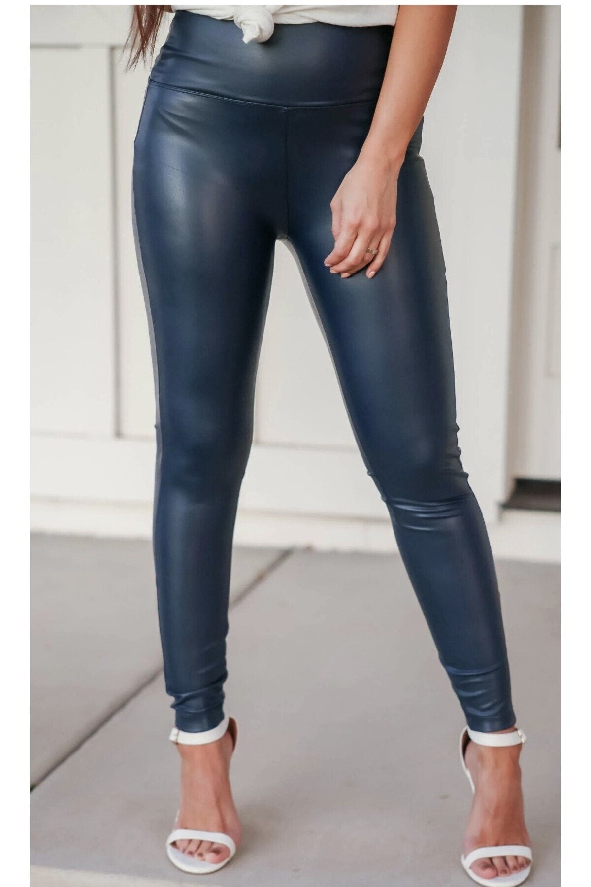 Deri tayt yüksel bel lacivert renk