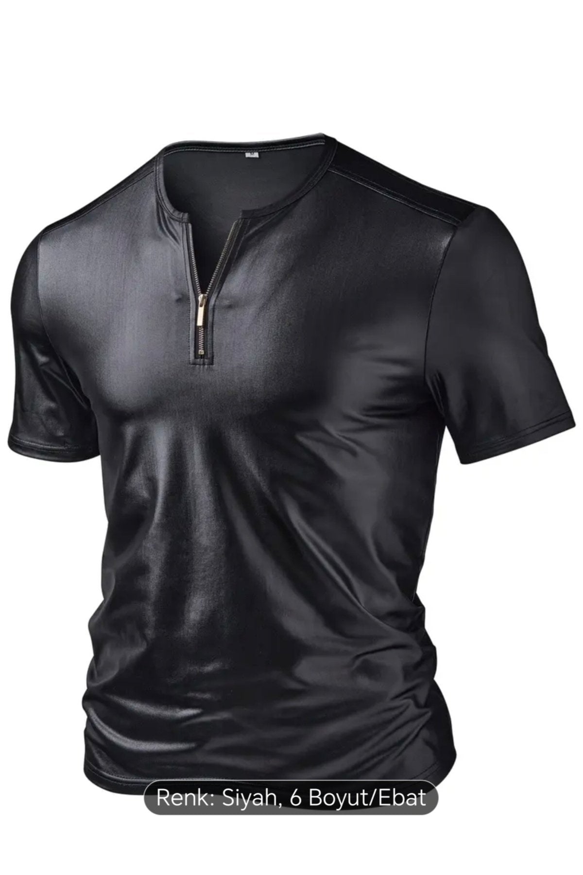 Suni Deri Bisiklet Fermuar Yakalı Tişört