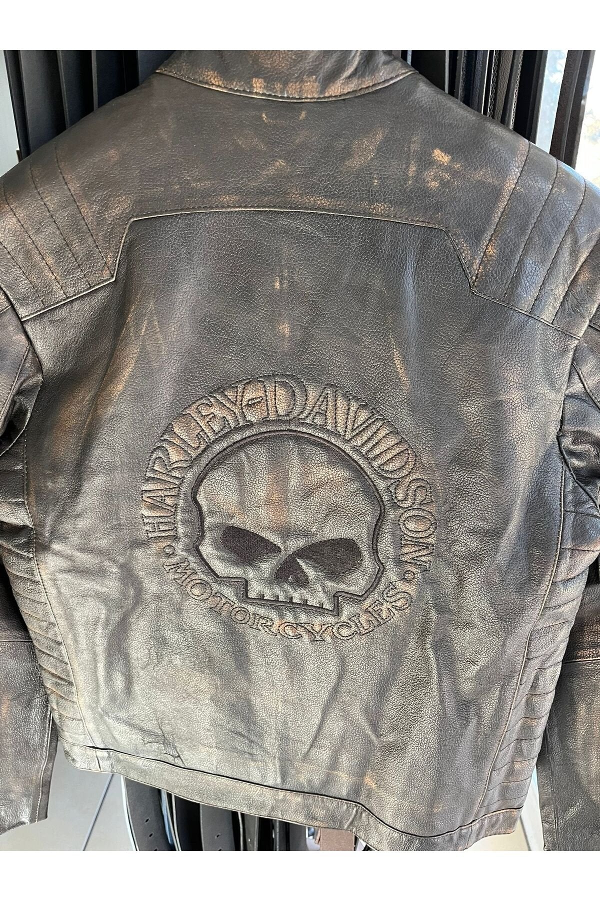 Vintage Tarz Hakiki Deri Motosiklet Montlar, Koyun Derisi, Eskitme Tasarım, Orta Kalınlık