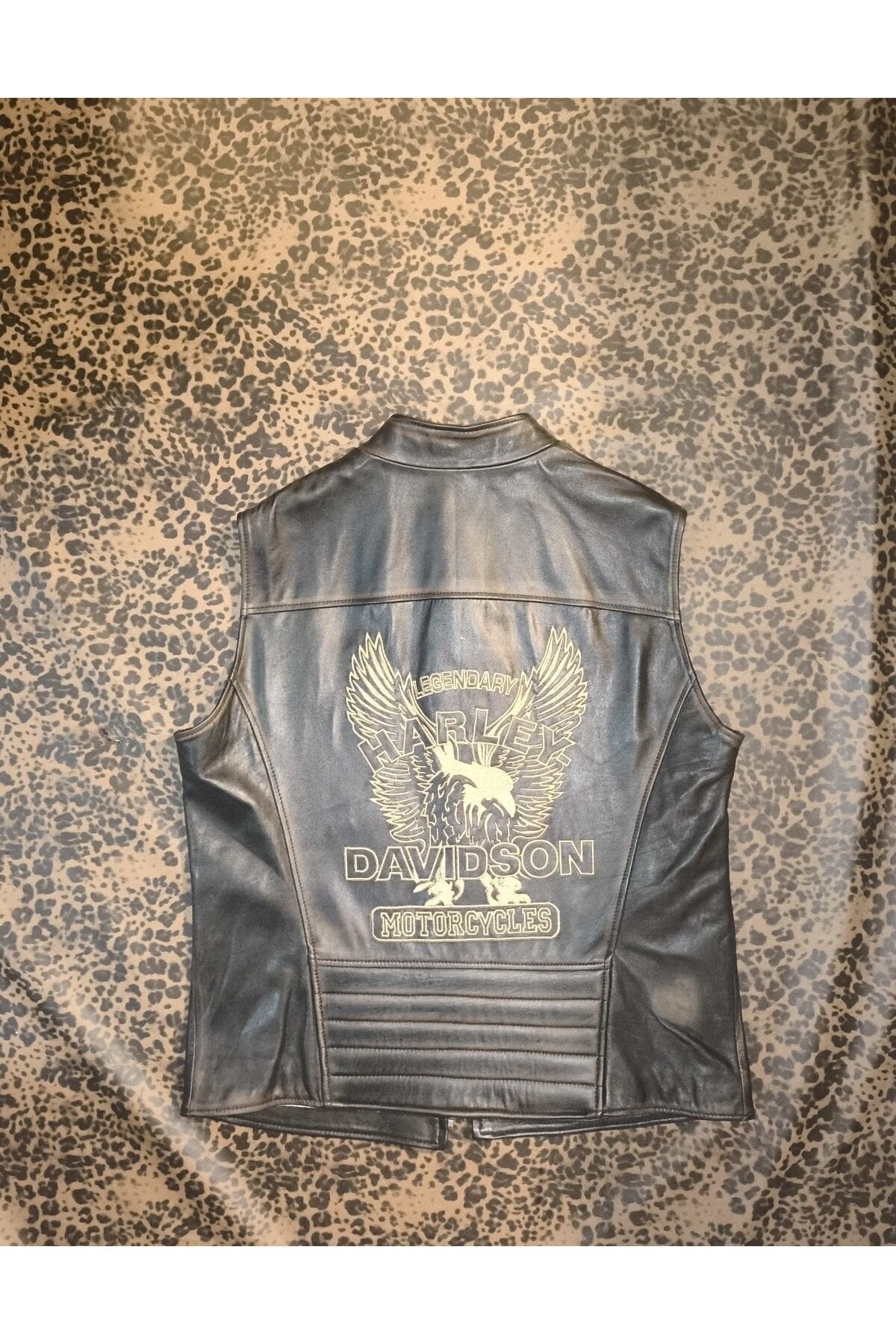 Hakiki deri Erkek yelek regular-fit model motorcu tarzı eskitme