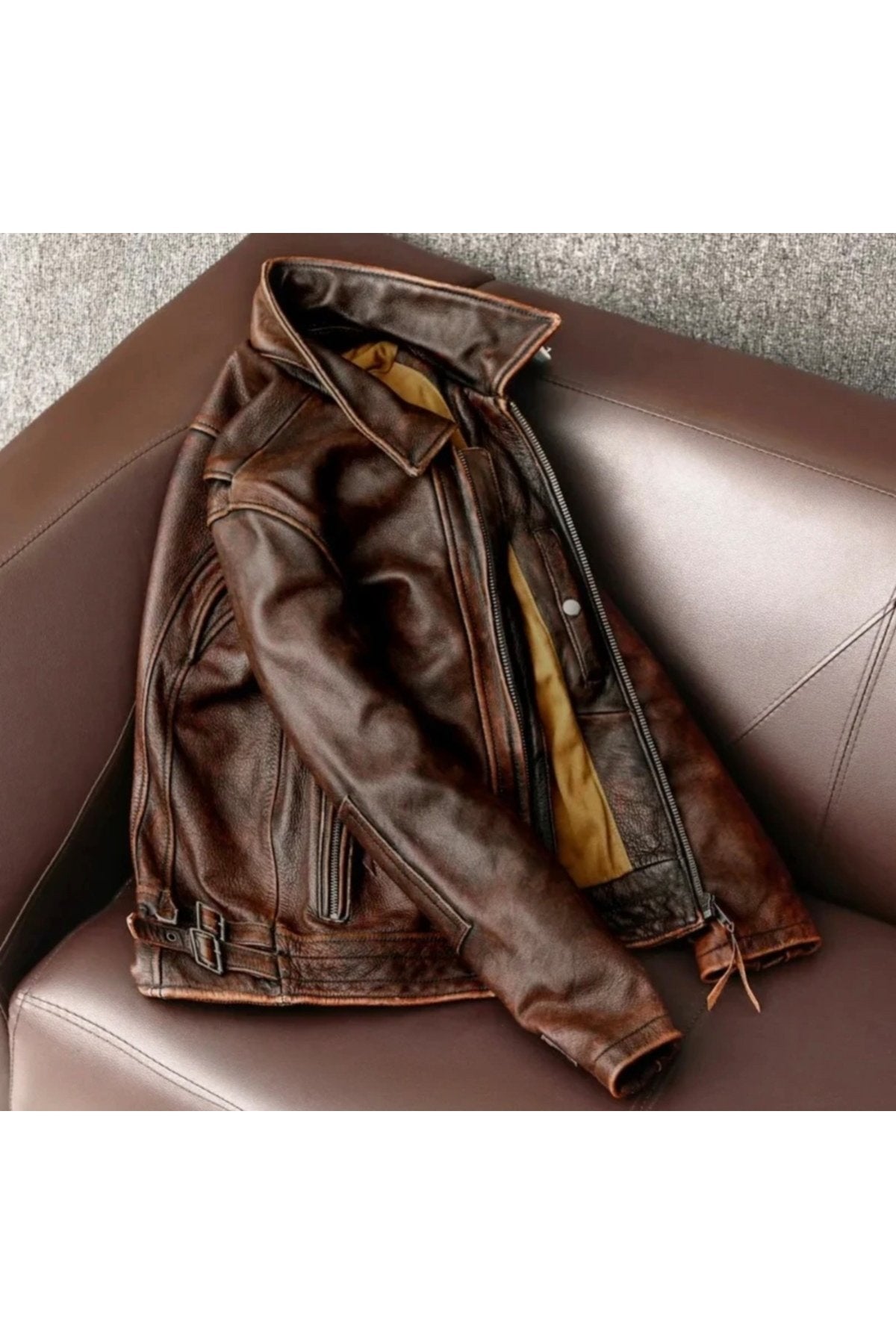 Eskitme Silme Hakiki Koyun Derisi Ceket Tarzı Mont