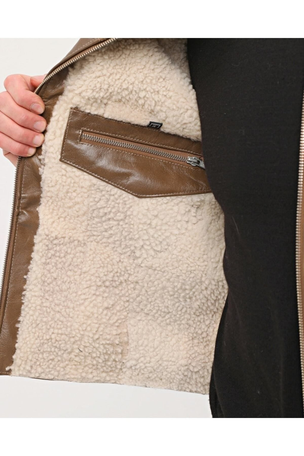 Hakiki Deri Bisiklet Yaka Içi Kürklü Yelek Kahve Renk