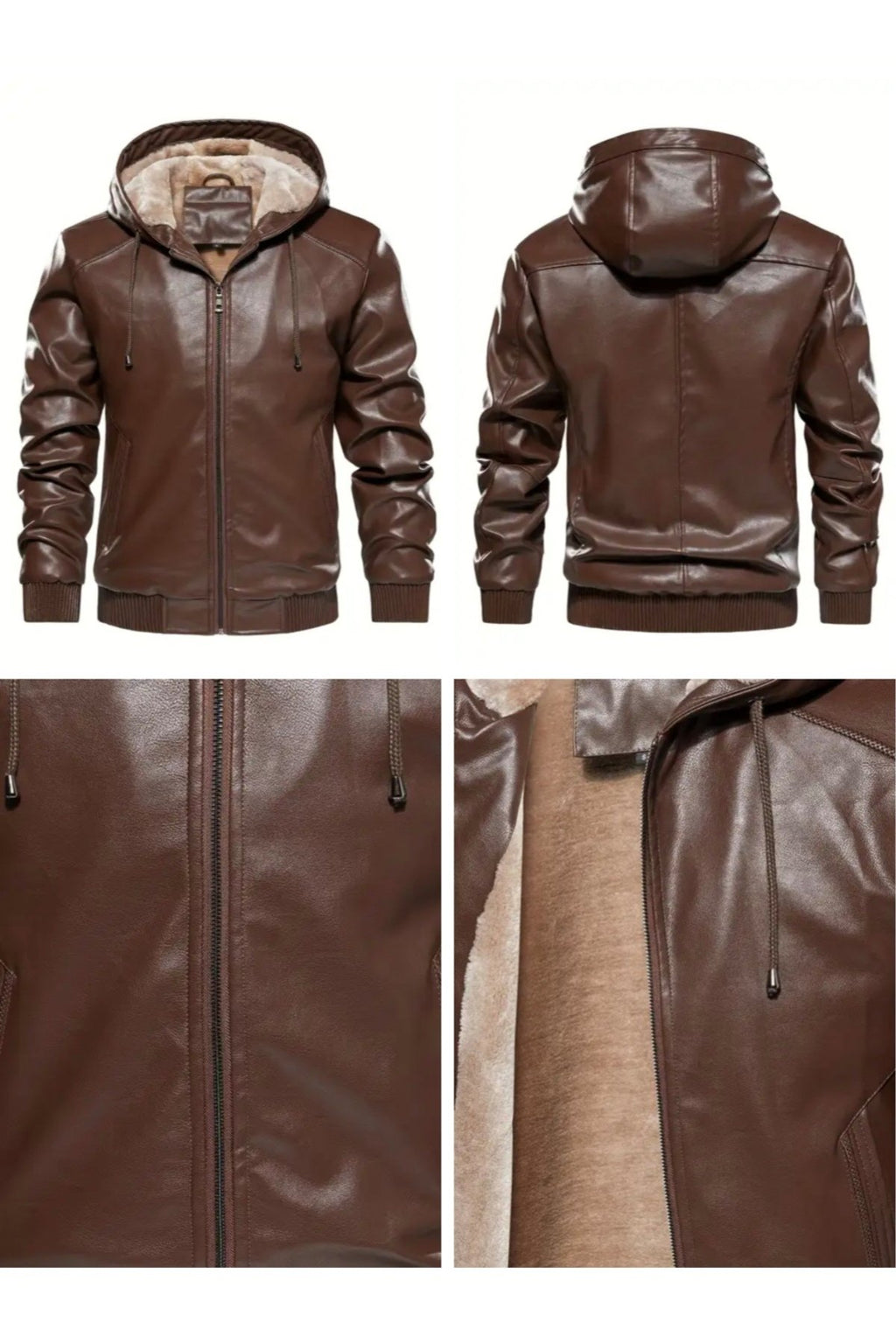 İç Kısmı Tüylü Hakiki Deri Kapüşonlu Mont