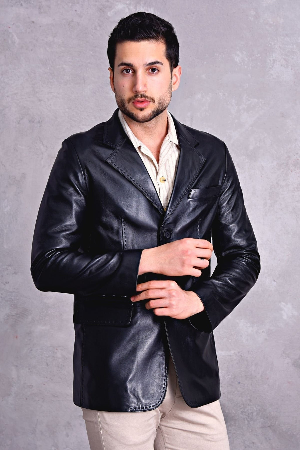 Hakiki Deri Blazer Klasik Ceket Punto Dikişli