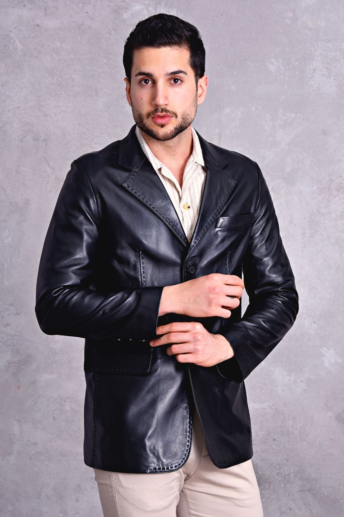 Hakiki Deri Blazer Klasik Ceket Punto Dikişli