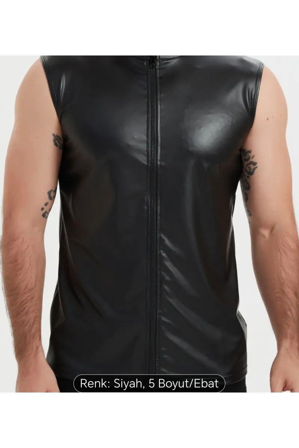 Pu Deri Erkek Yelek Fermuar Kapamalı Dik Yaka