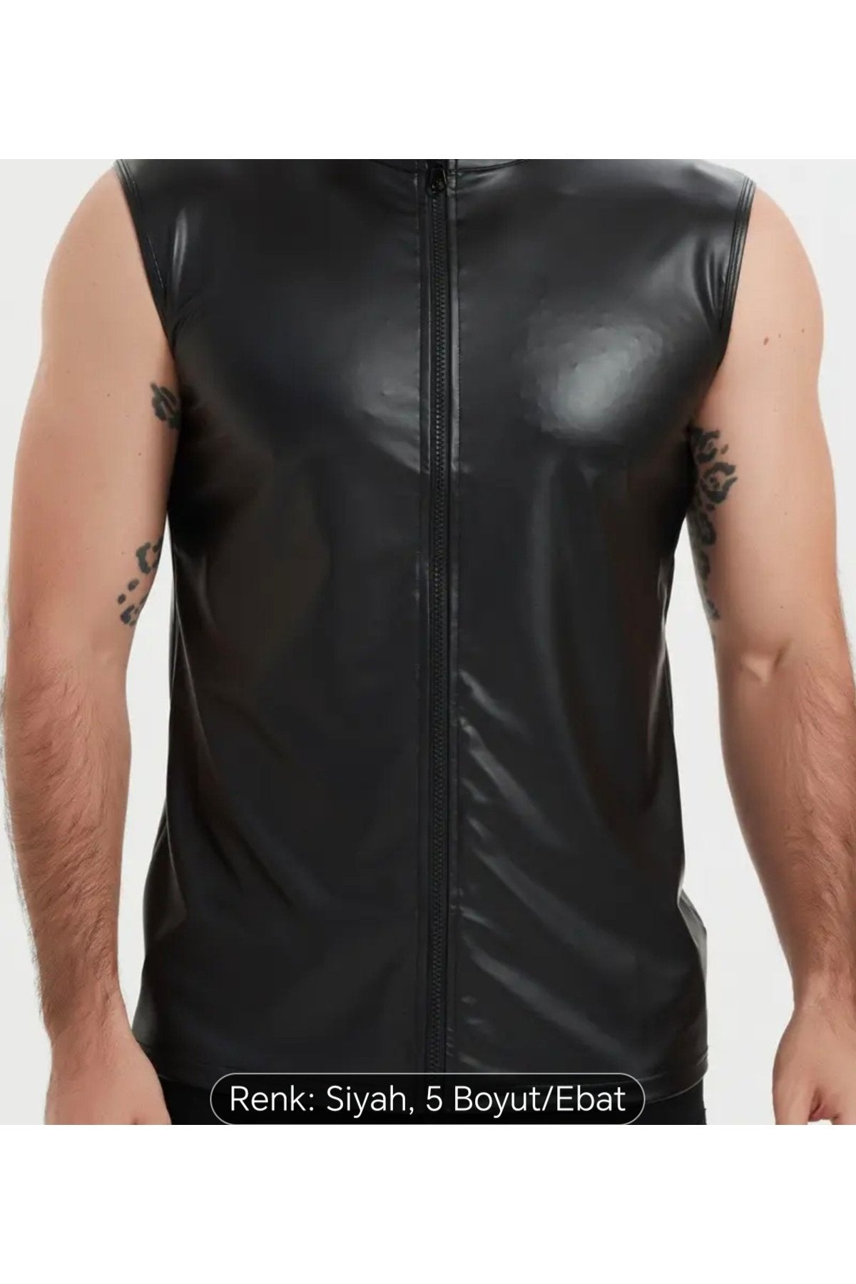 Pu Deri Erkek Yelek Fermuar Kapamalı Dik Yaka