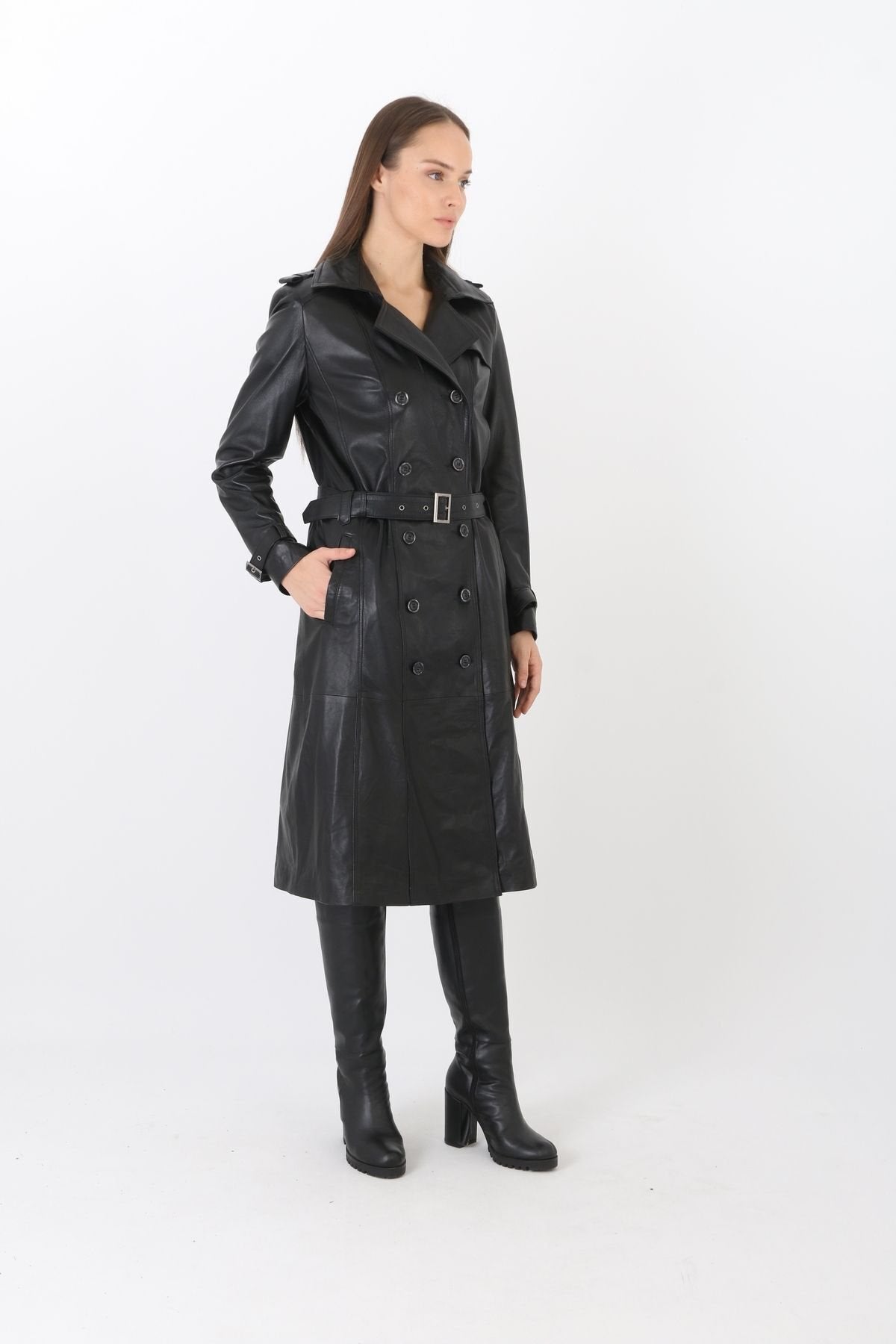 Hakiki deri pardesü siyah renk