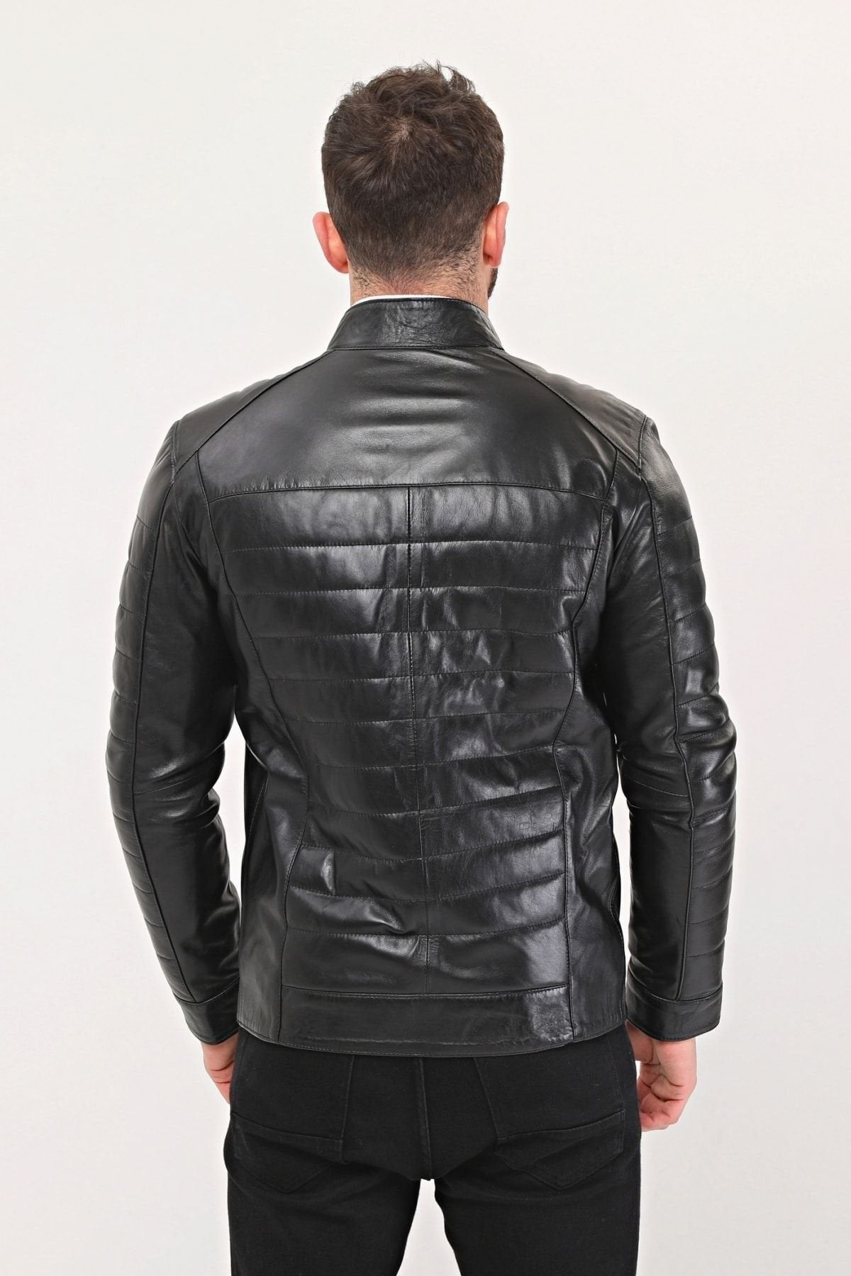 Hakiki Deri Şişme Tarzı Mont Siyah Renk