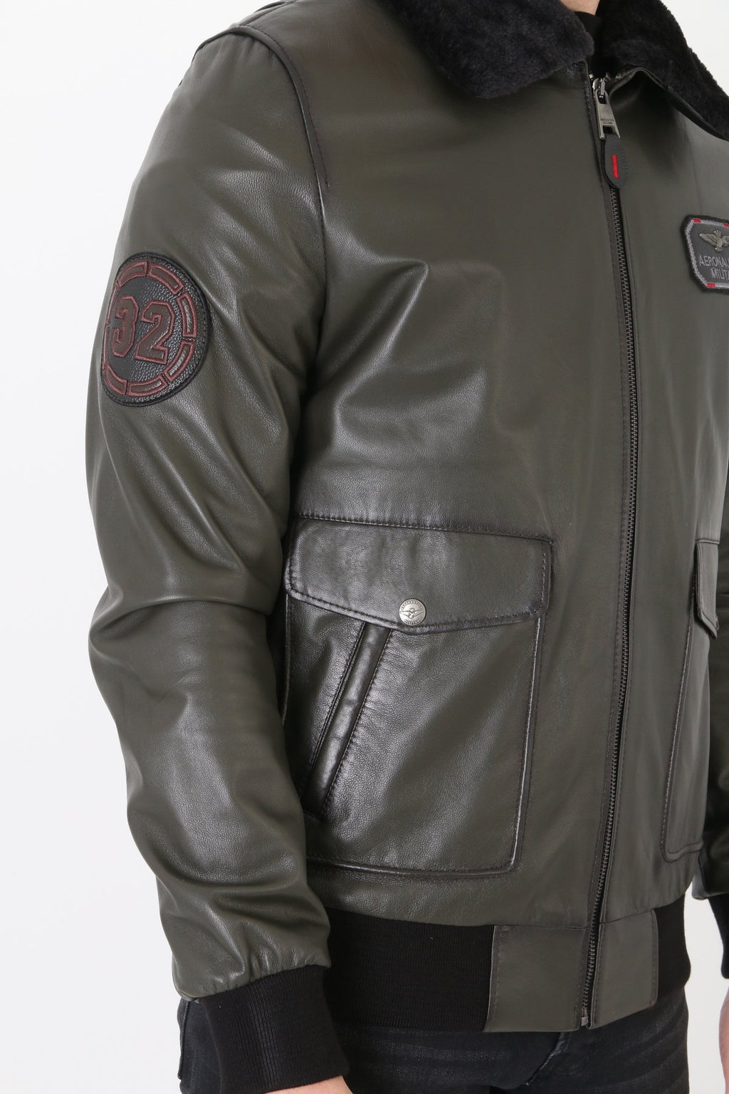 Pilot mont hakiki deri erkek yeşil renk