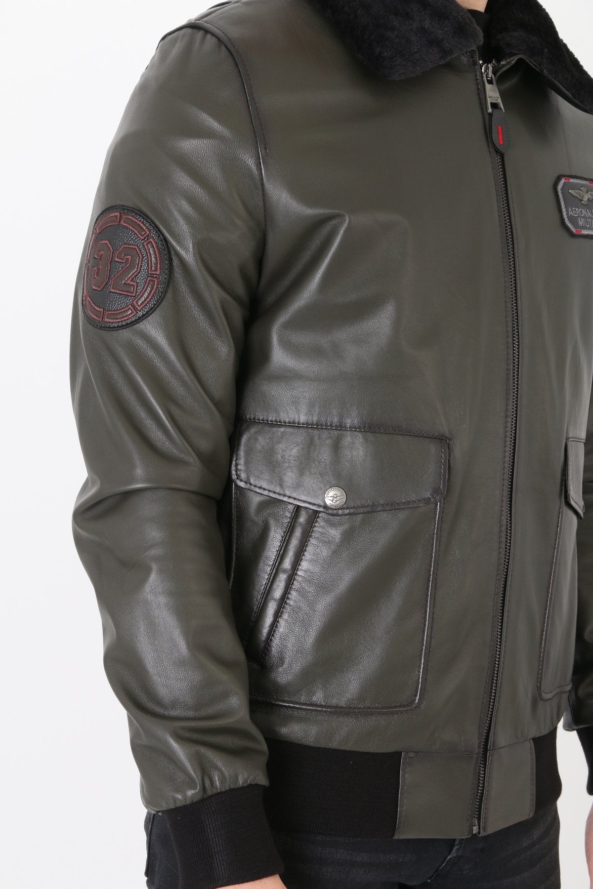 Pilot mont hakiki deri erkek yeşil renk