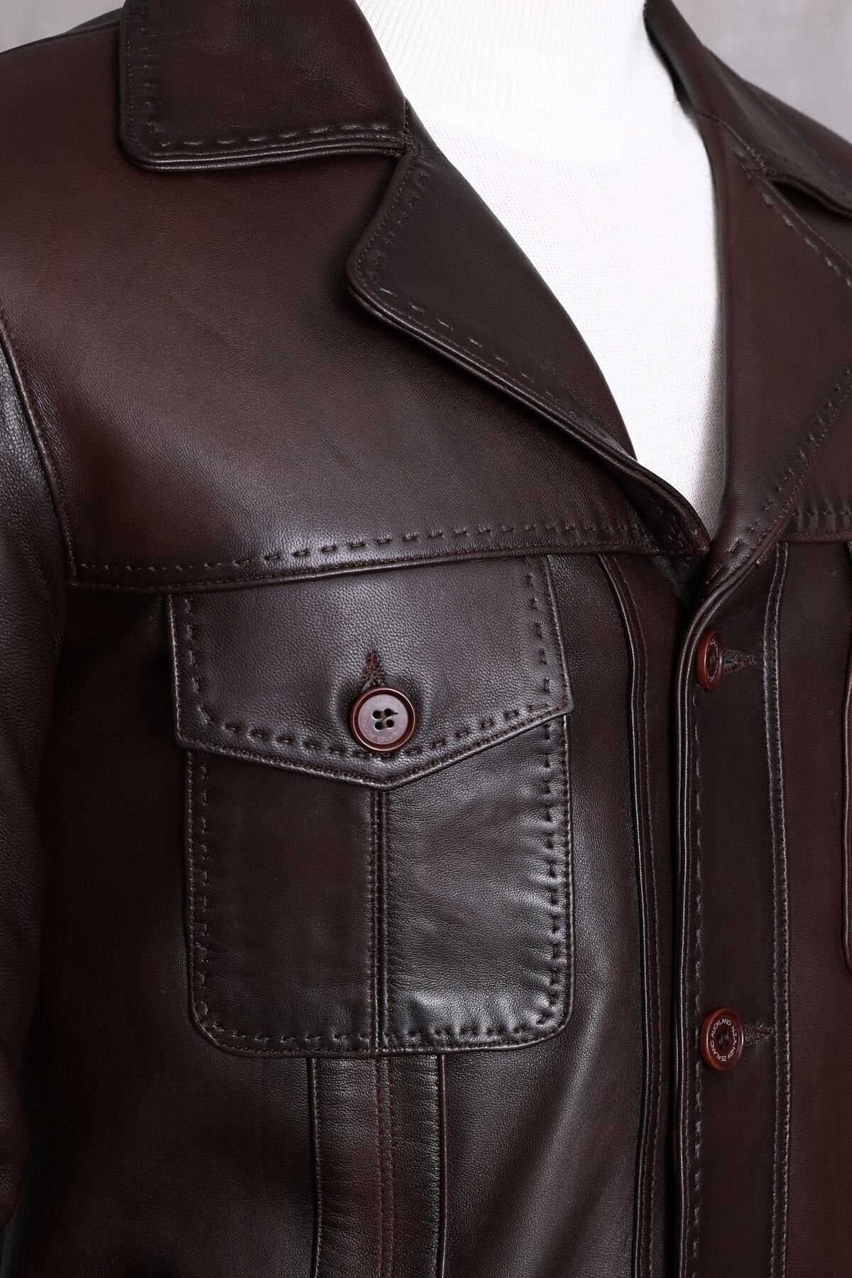 Hakiki Deri Ceket Karartmalı Koyu Kahve