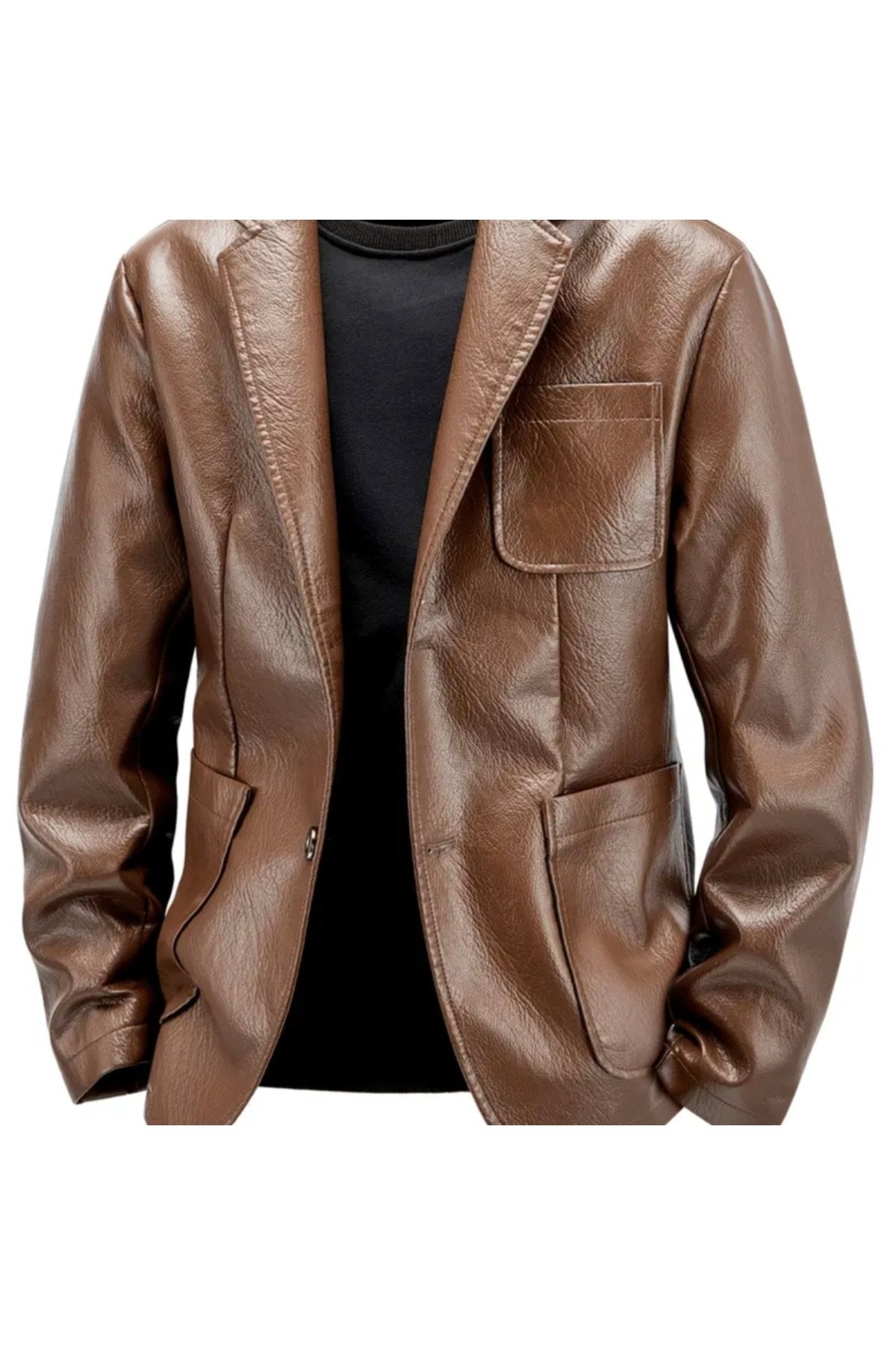 Hakiki Deri Sonbahar-Kış Mevsimi Blazer Torba Cepli Ceket
