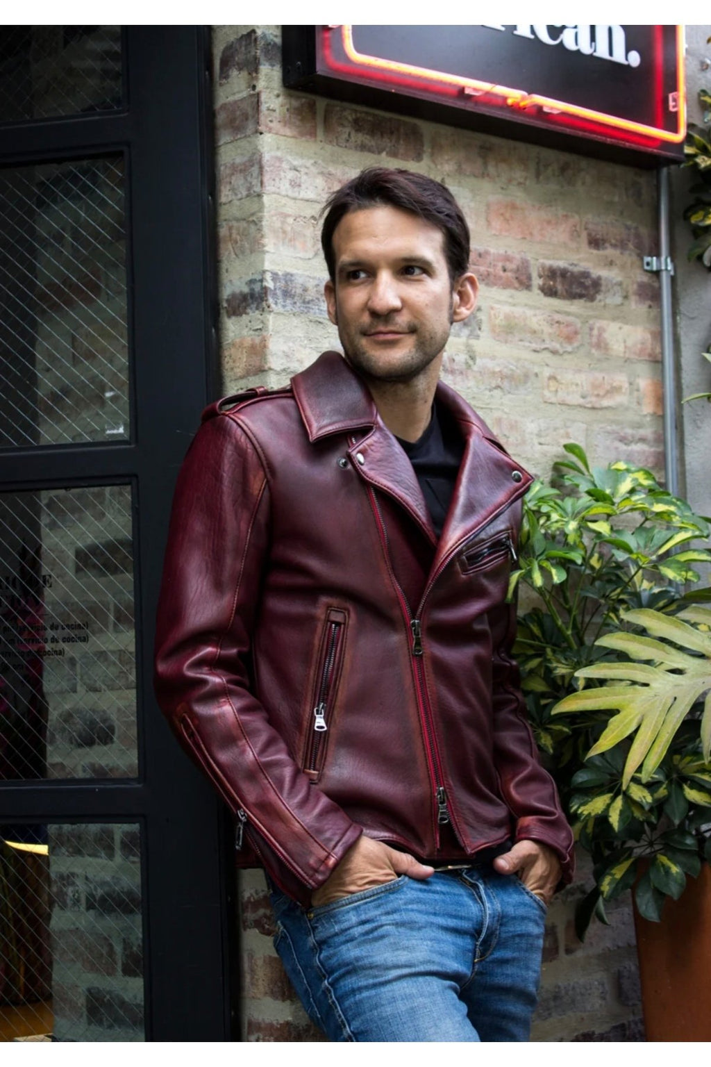 Prof Model Silme Hakiki Koyun Derisi Bordo Renk Biker Mont