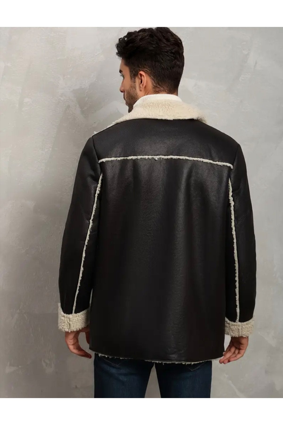 Dış Dikiş Yerleri ve İçi Kürklü Hakiki Deri Uzun Kaban Kışlık Erkek