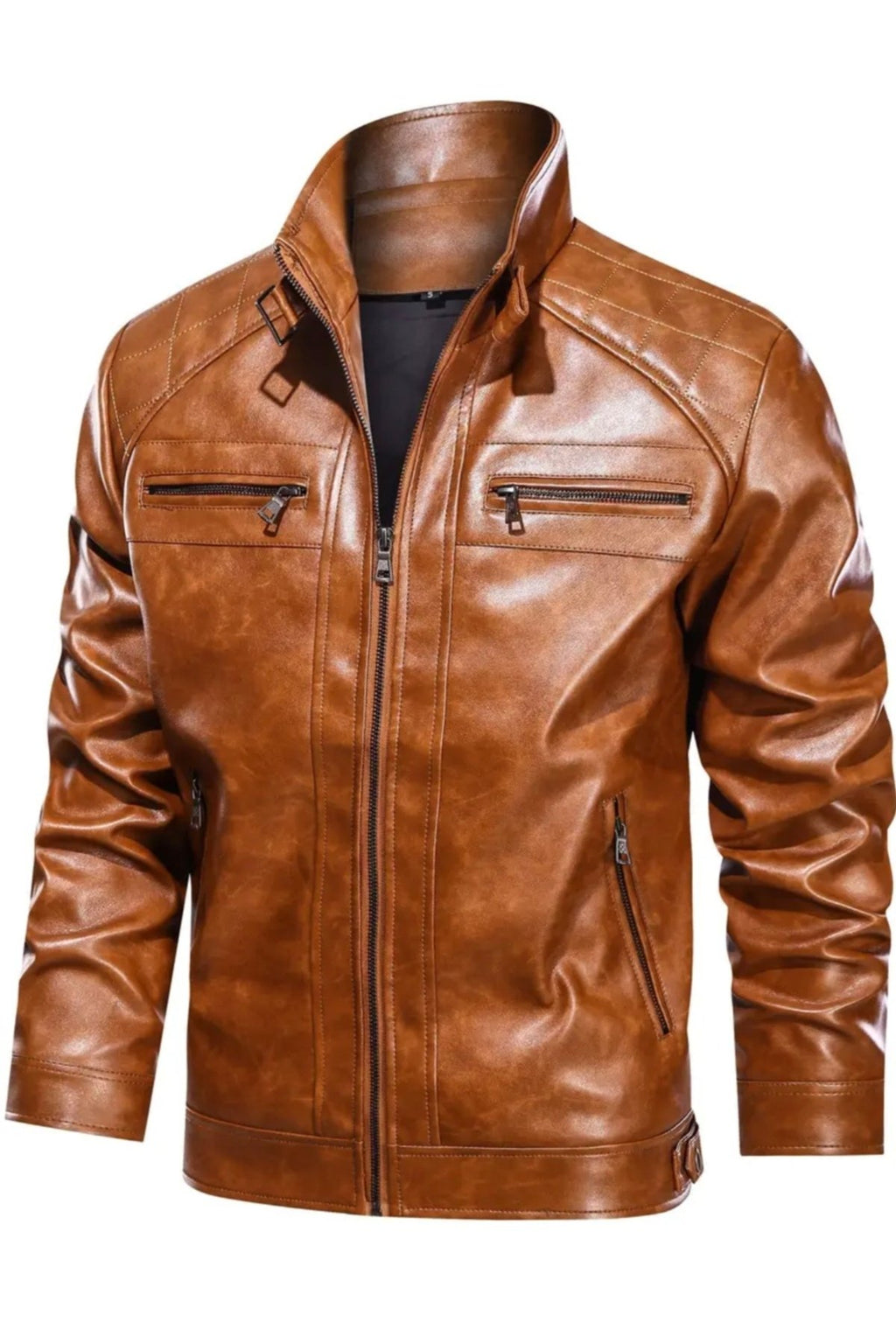 Omuzları Kapitone Dikiş Detaylı Hakim Yaka Hakiki Deri Mont