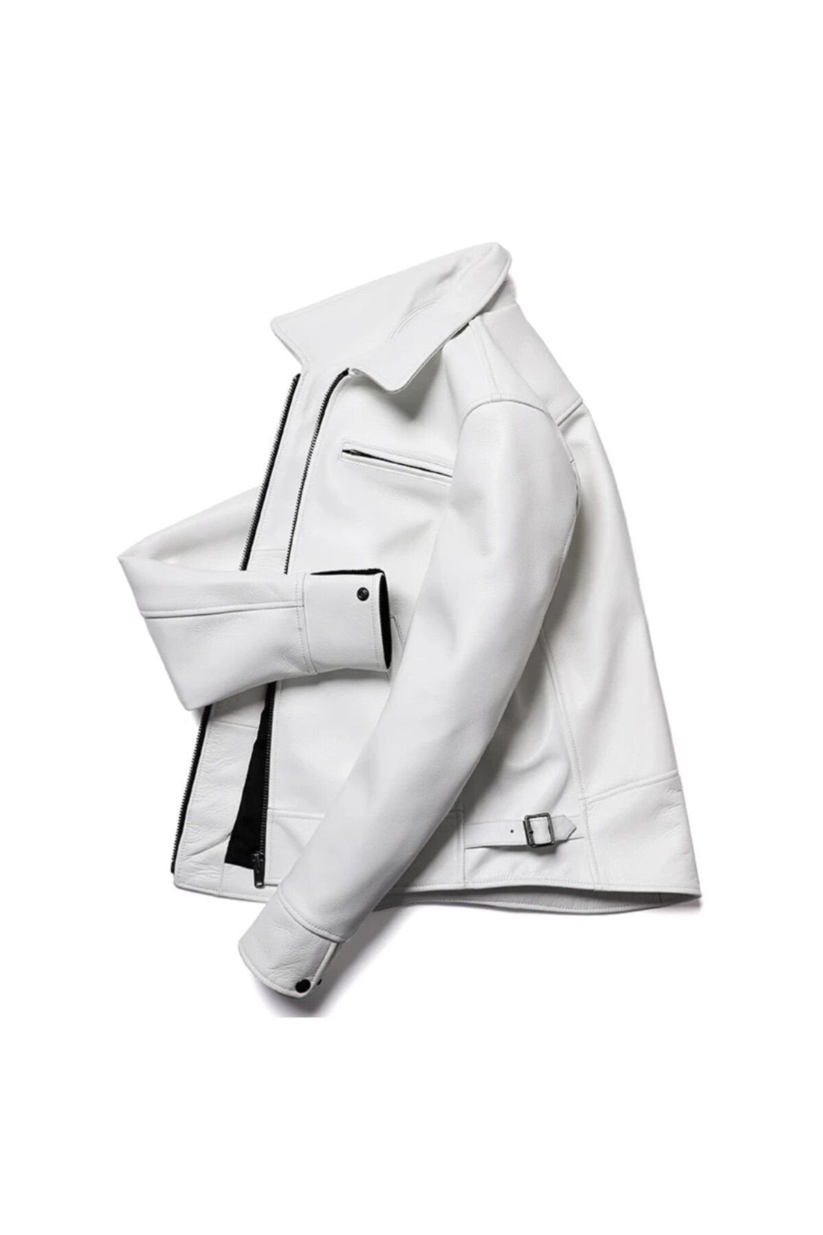 Beyaz hakiki deri mont