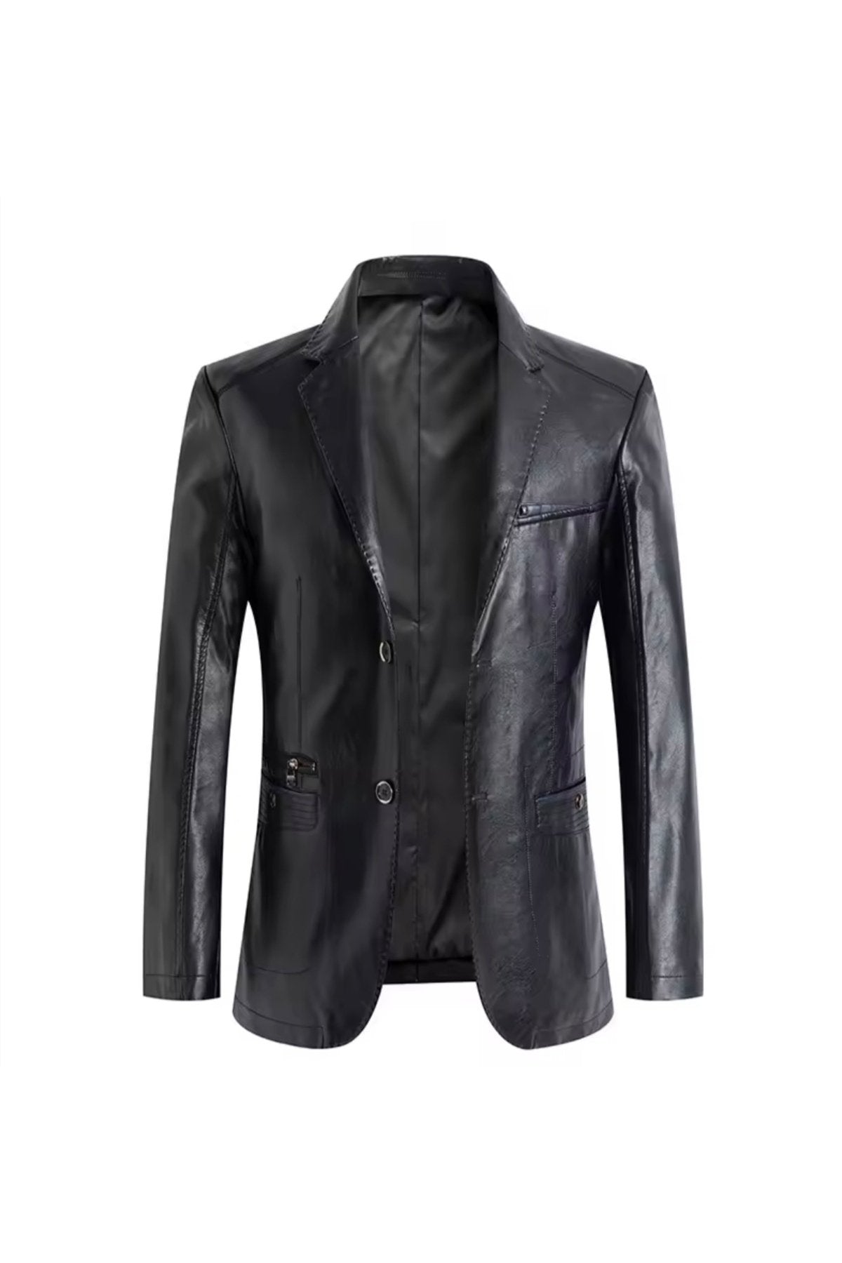 Modern Yeni Nesil Blazer Ceket Hakiki Kuzu Derisi Fermuar Cep Detaylı