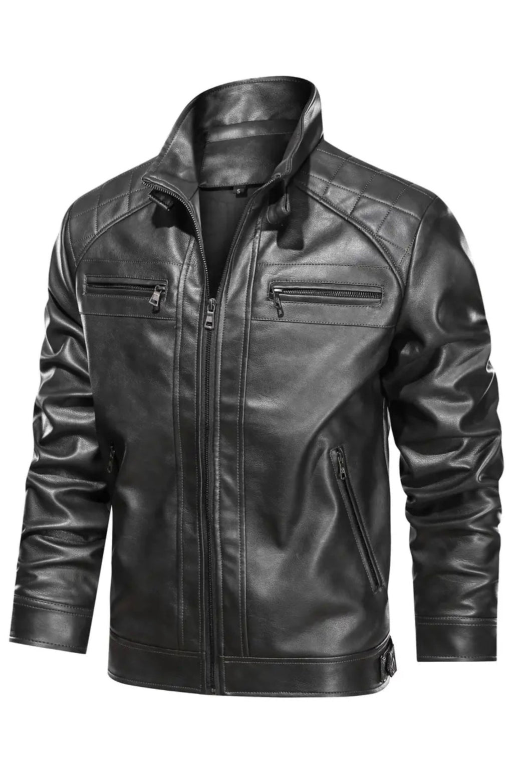 Omuzları Kapitone Dikiş Detaylı Hakim Yaka Hakiki Deri Mont