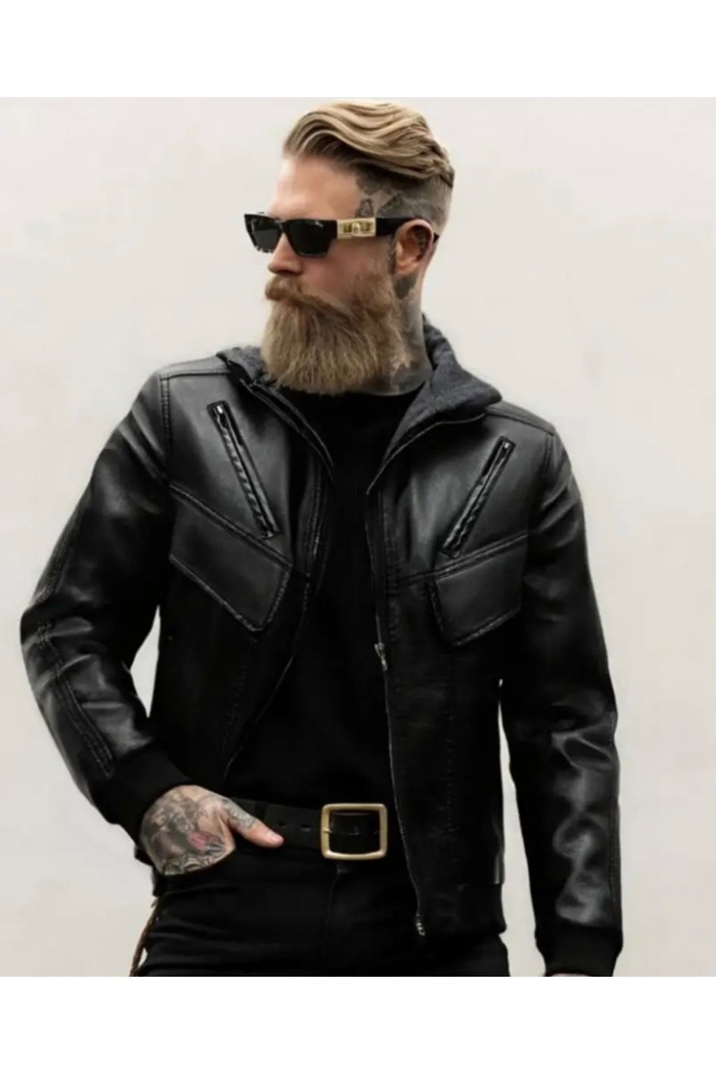 Kapüşonlu Hakiki Deri Kapak Süslü Mont Mat Veya Parlak Seçenekli