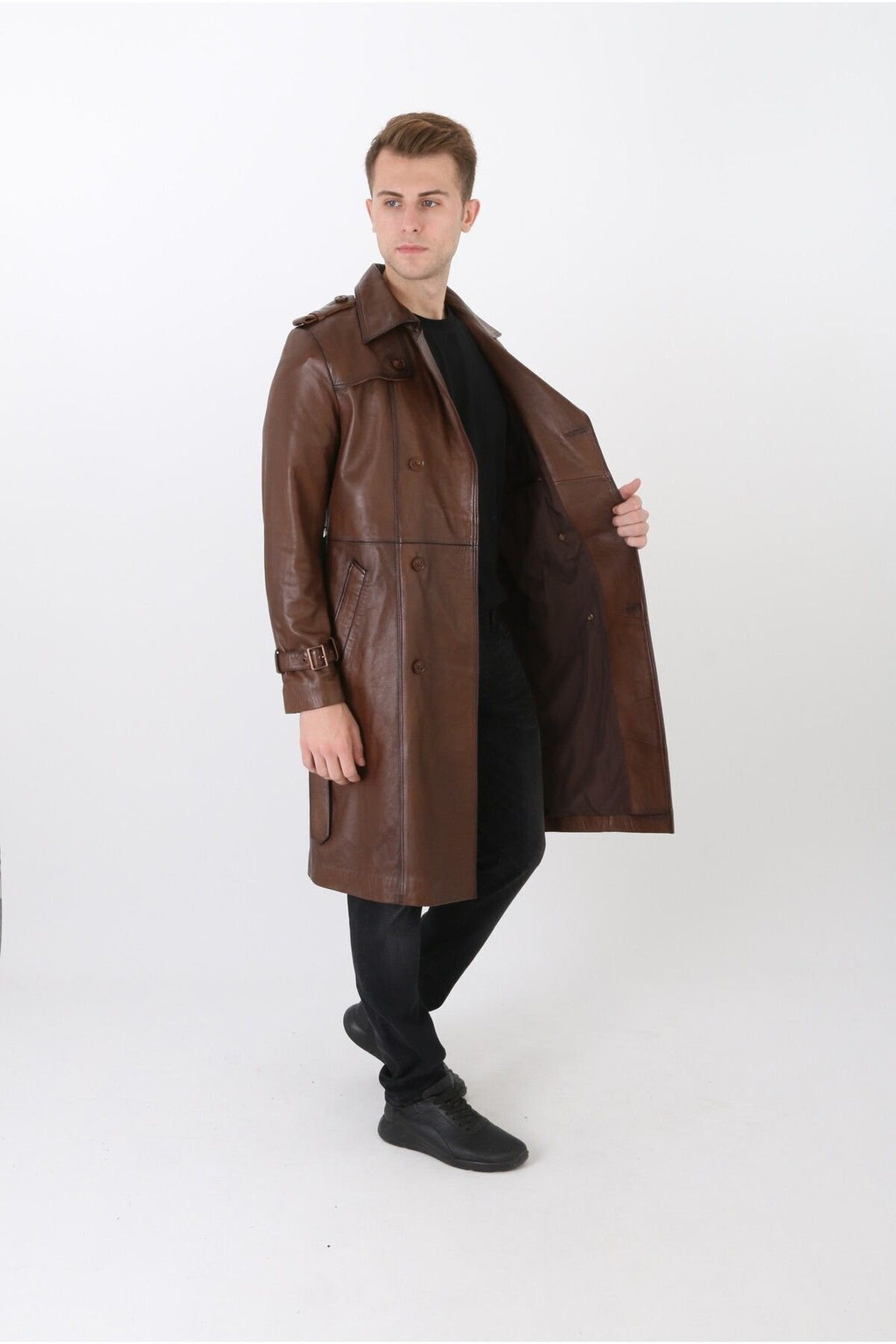 Hakiki Kuzu Deri Erkek Pardesü Kahve Renk