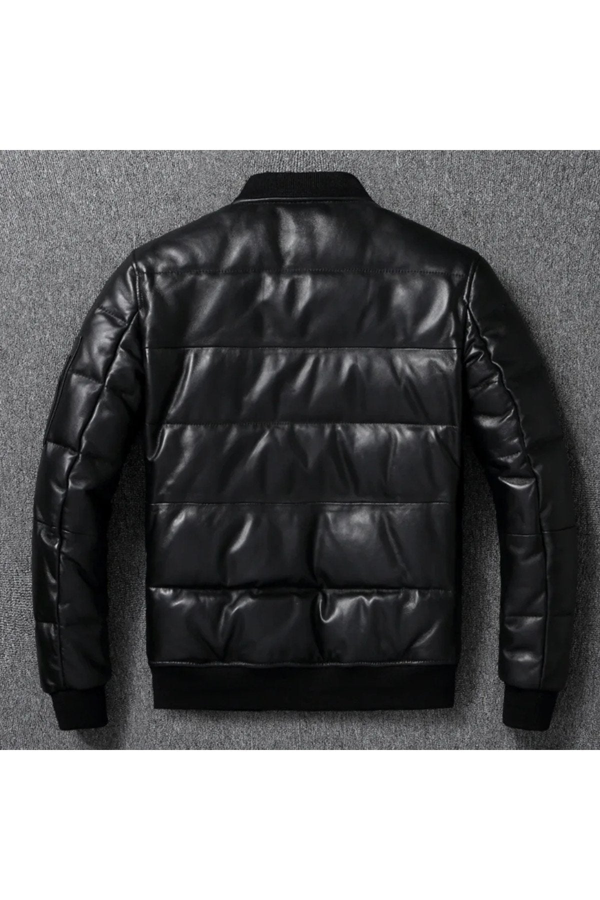 Hakiki deri şişme tarzı mont dar kesim siyah renk