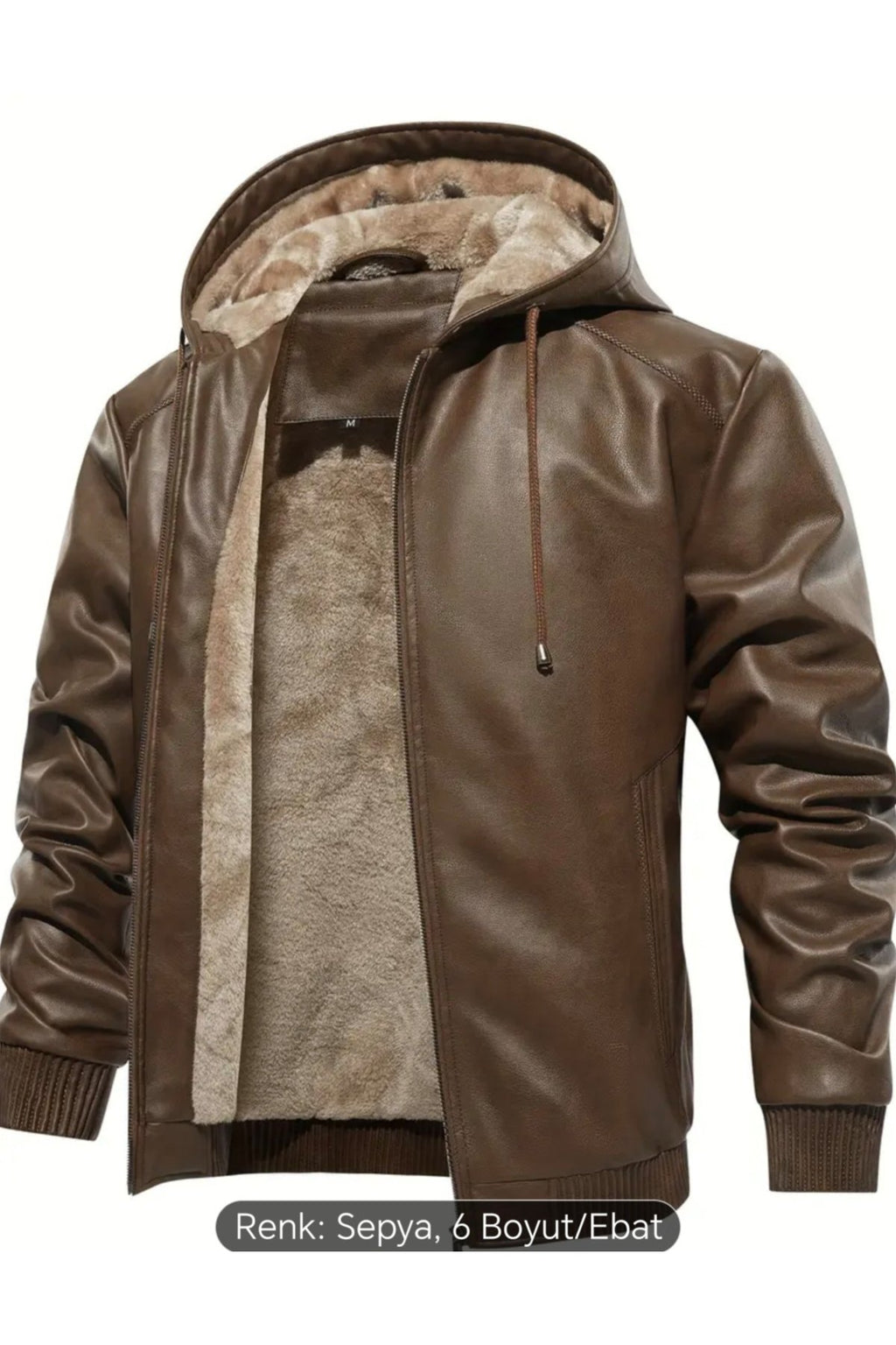 İç Kısmı Tüylü Hakiki Deri Kapüşonlu Mont