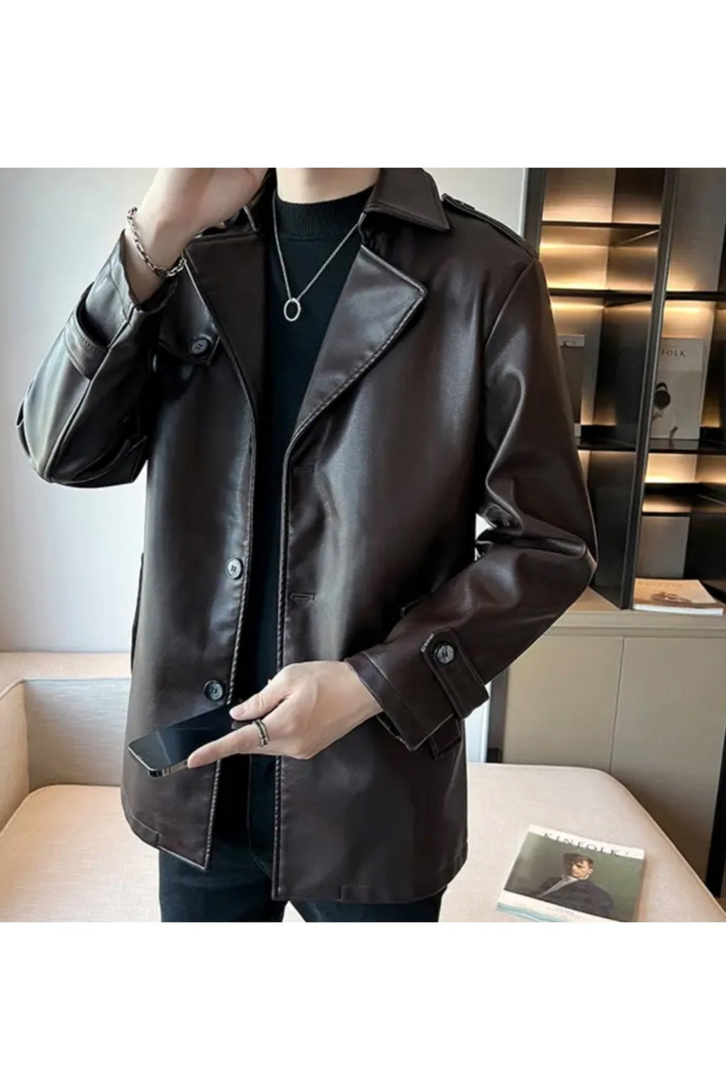 Trençkot Hakiki Kuzu Derisi düğme kapamalı