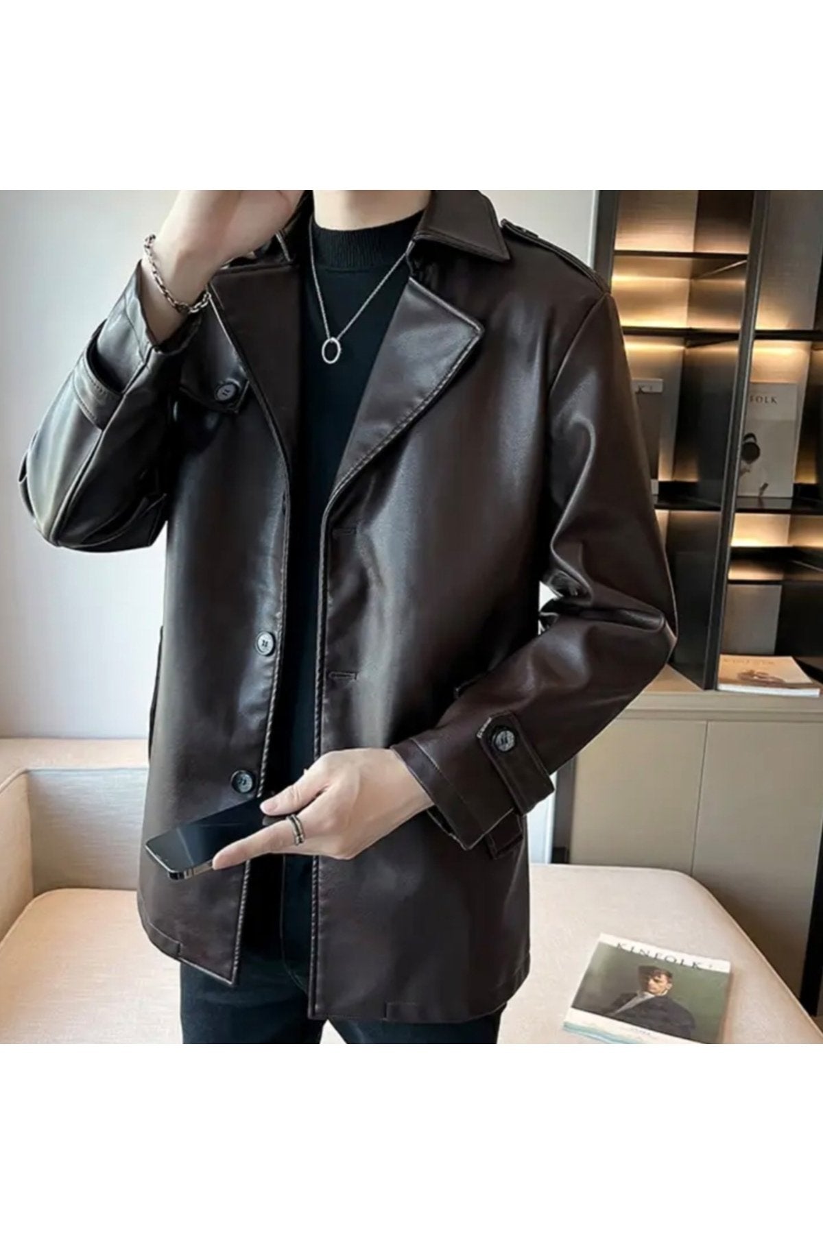 Trençkot Hakiki Kuzu Derisi düğme kapamalı