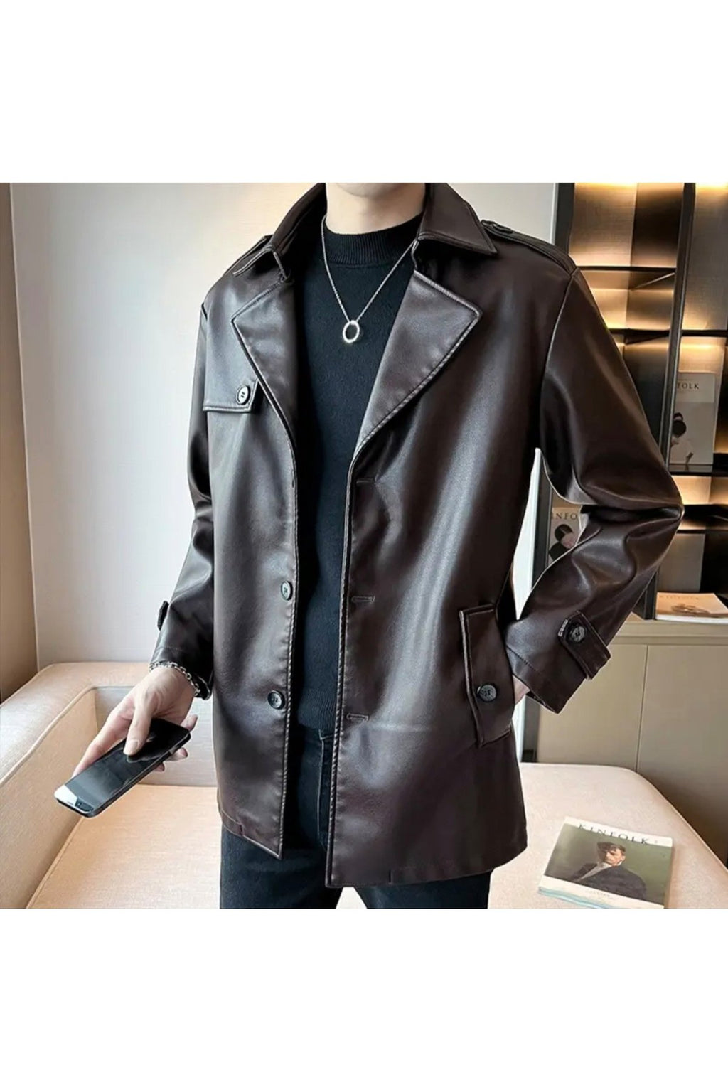 Trençkot Hakiki Kuzu Derisi düğme kapamalı