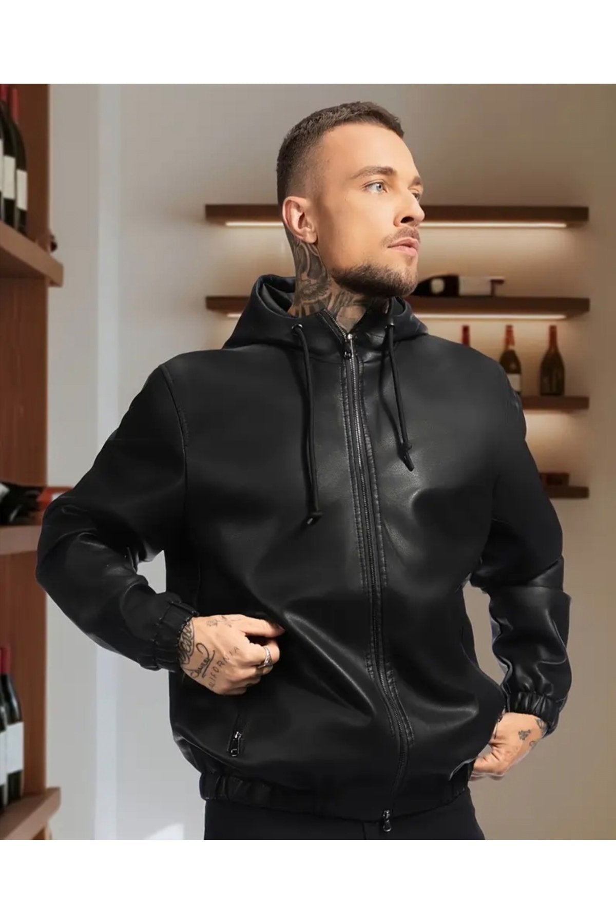 Kapüşon Yakalı Beli,bilekleri Lastikli Hakiki Kuzu Derisi Pilot mont