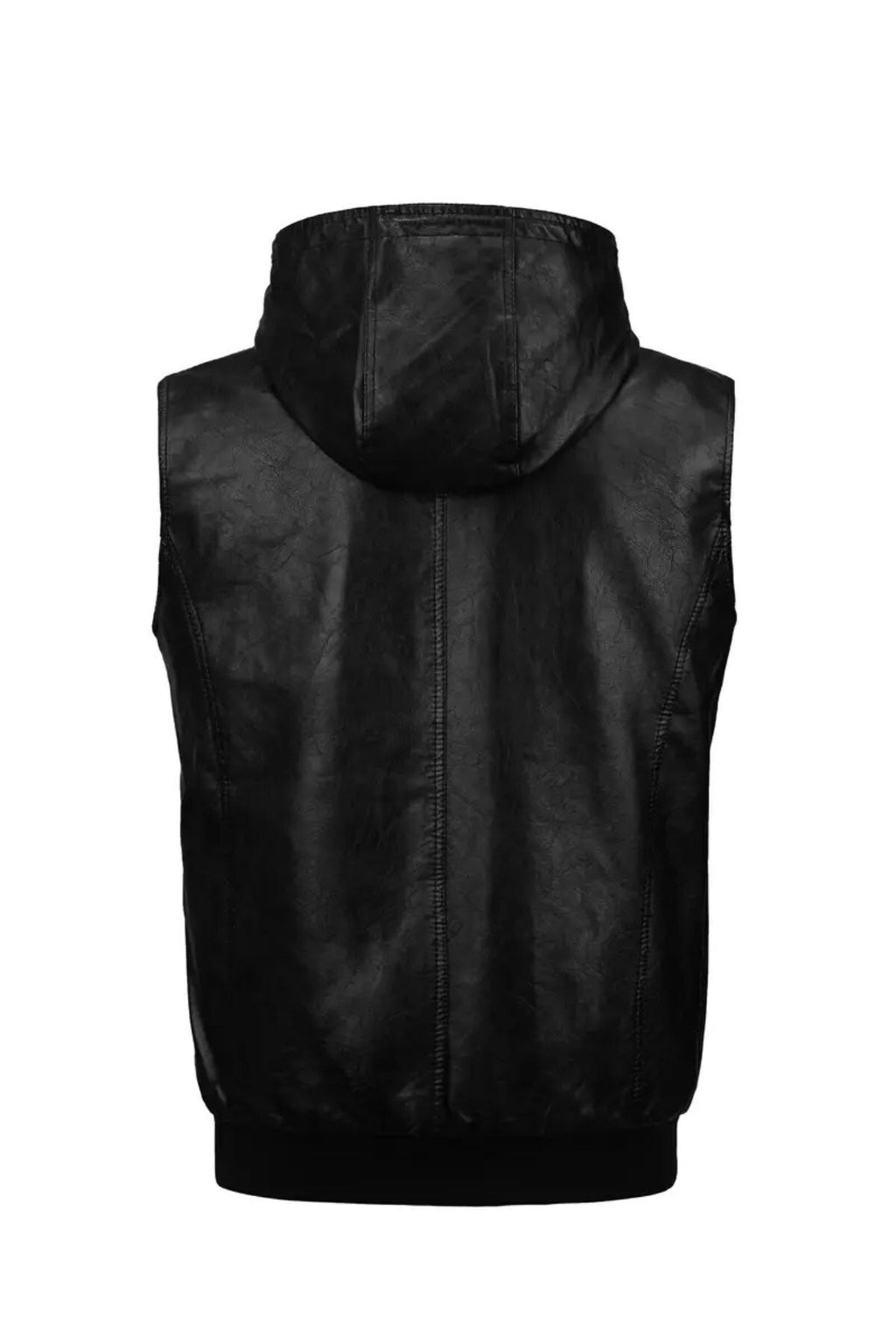 Kapüşonlu Triko yaka ve Triko Bel Hakiki kuzu derisi yelek