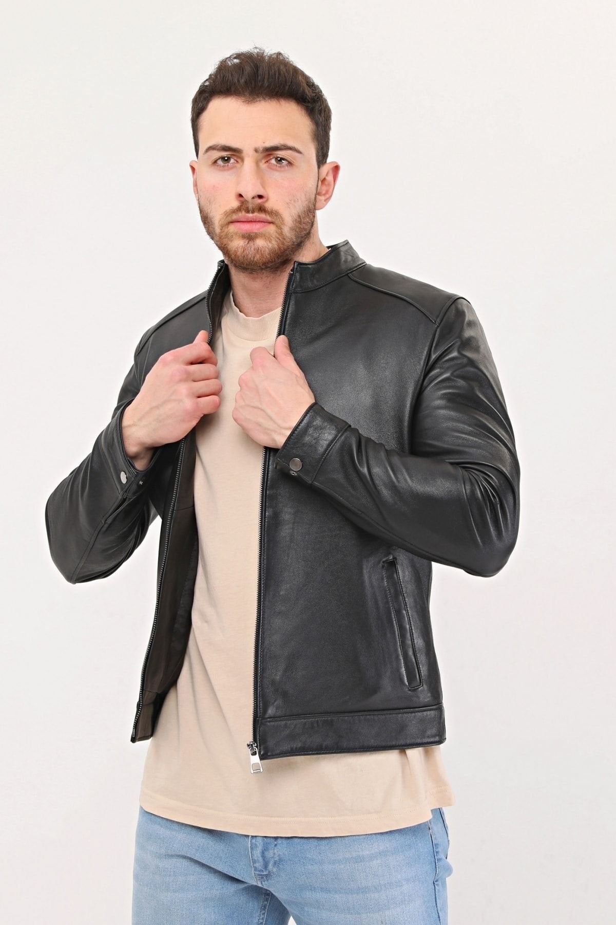 Hakiki Deri Siyah Düz Ceket