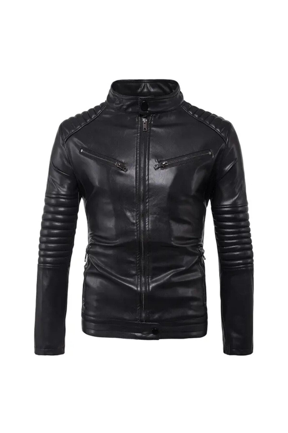 Hakiki Kuzu derisi Dirsekleri şişme tarzı mont siyah renk