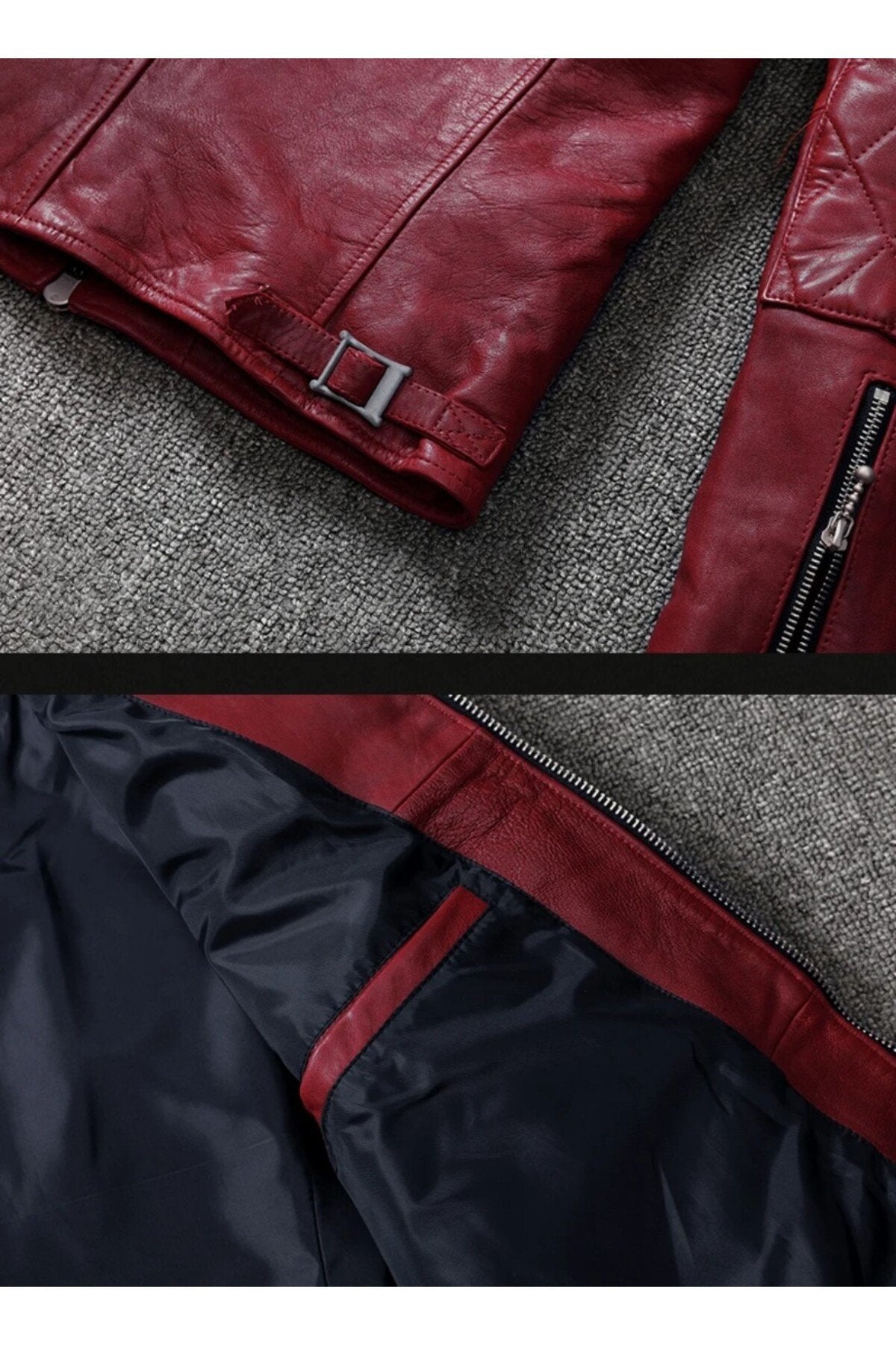 Vintage motosiklet şarap kırmızı renk hakiki deri mont