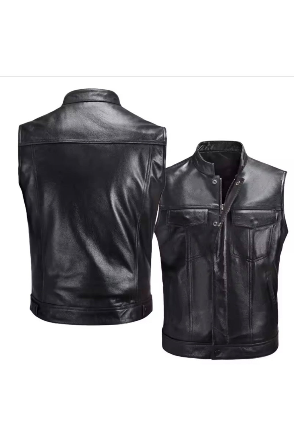 Hakiki deri motorcu tarzı yelek siyah renk cepleri fermuarlı