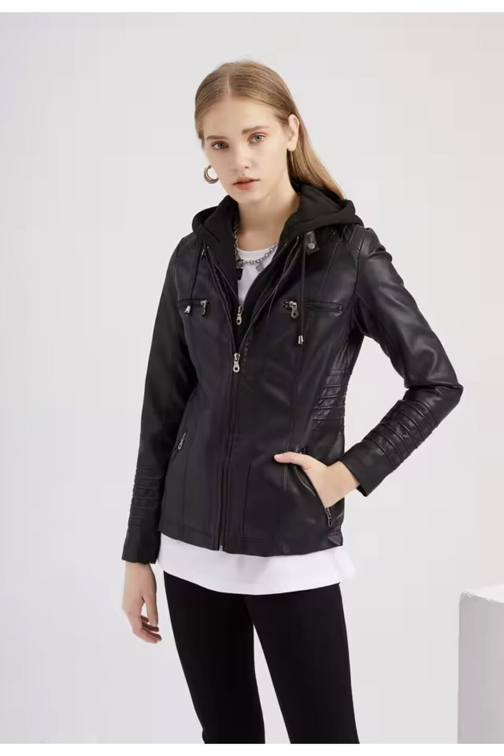 Kadın Ceket Hakiki Kuzu Derisi Kapüşonlu