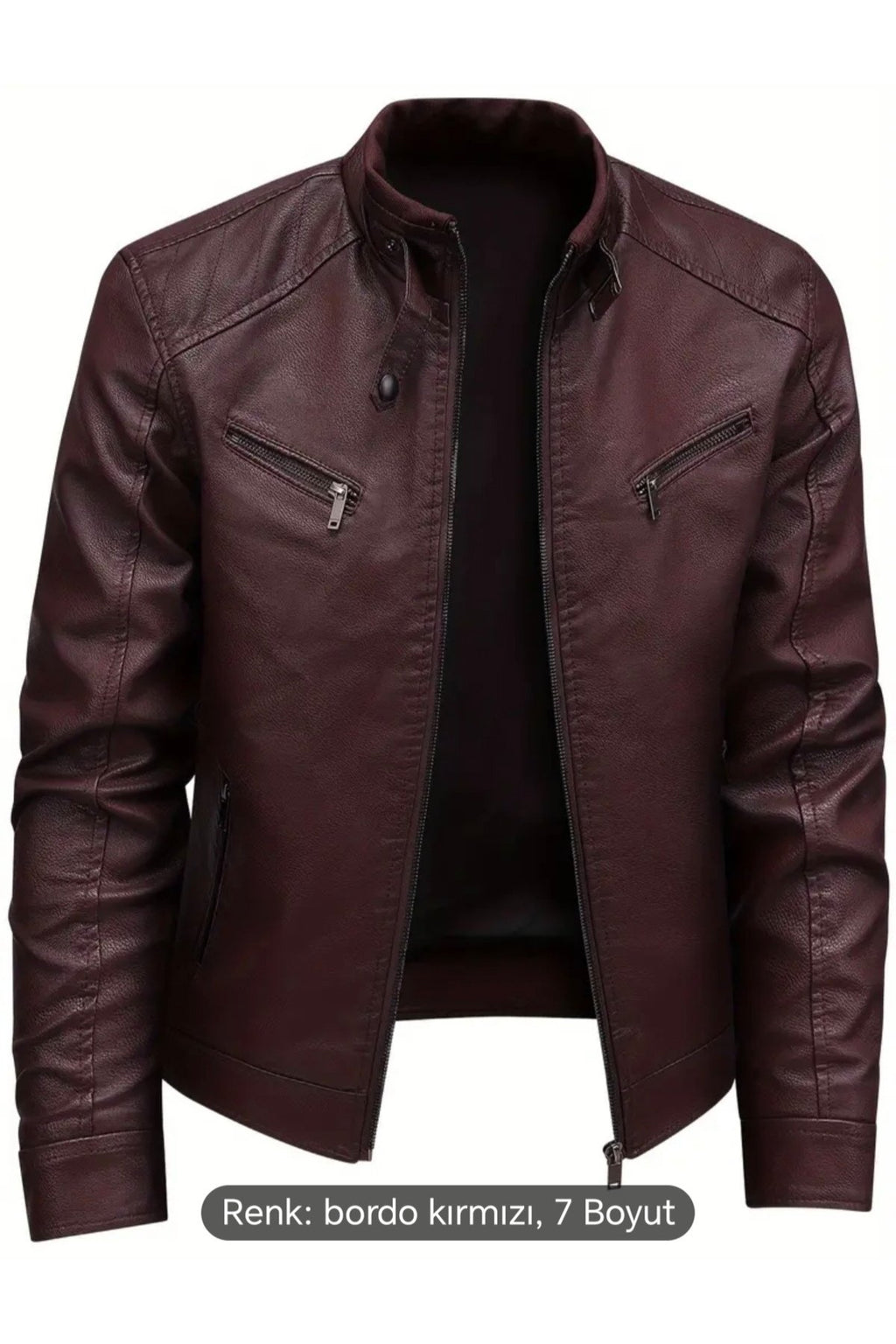 Trikolu Hakim Yaka Hakiki deri Bordo spor ceket