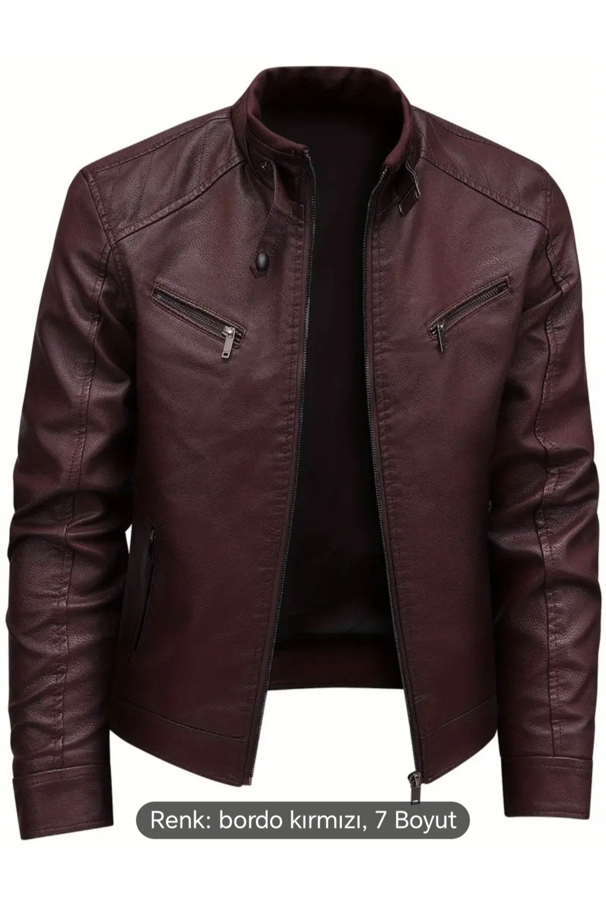 Trikolu Hakim Yaka Hakiki deri Bordo spor ceket