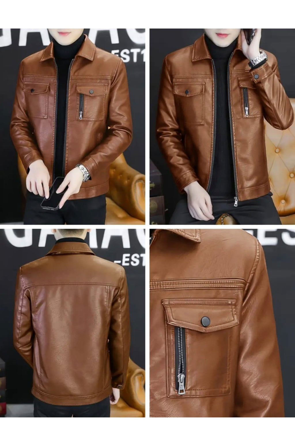 Gömlek Yaka ,Tam Fermuar Kapamalı, Cep Detaylı, Hakiki Kuzu Derisi Spor Ceket