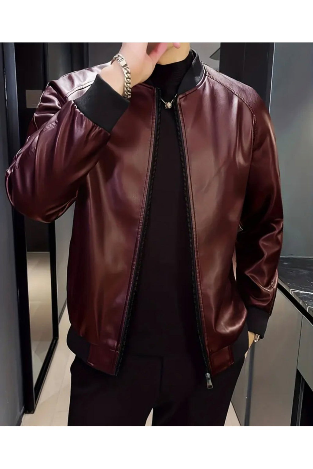 Hakiki Kuzu Derisi Trikolu Spor Ceket Bisiklet Yaka