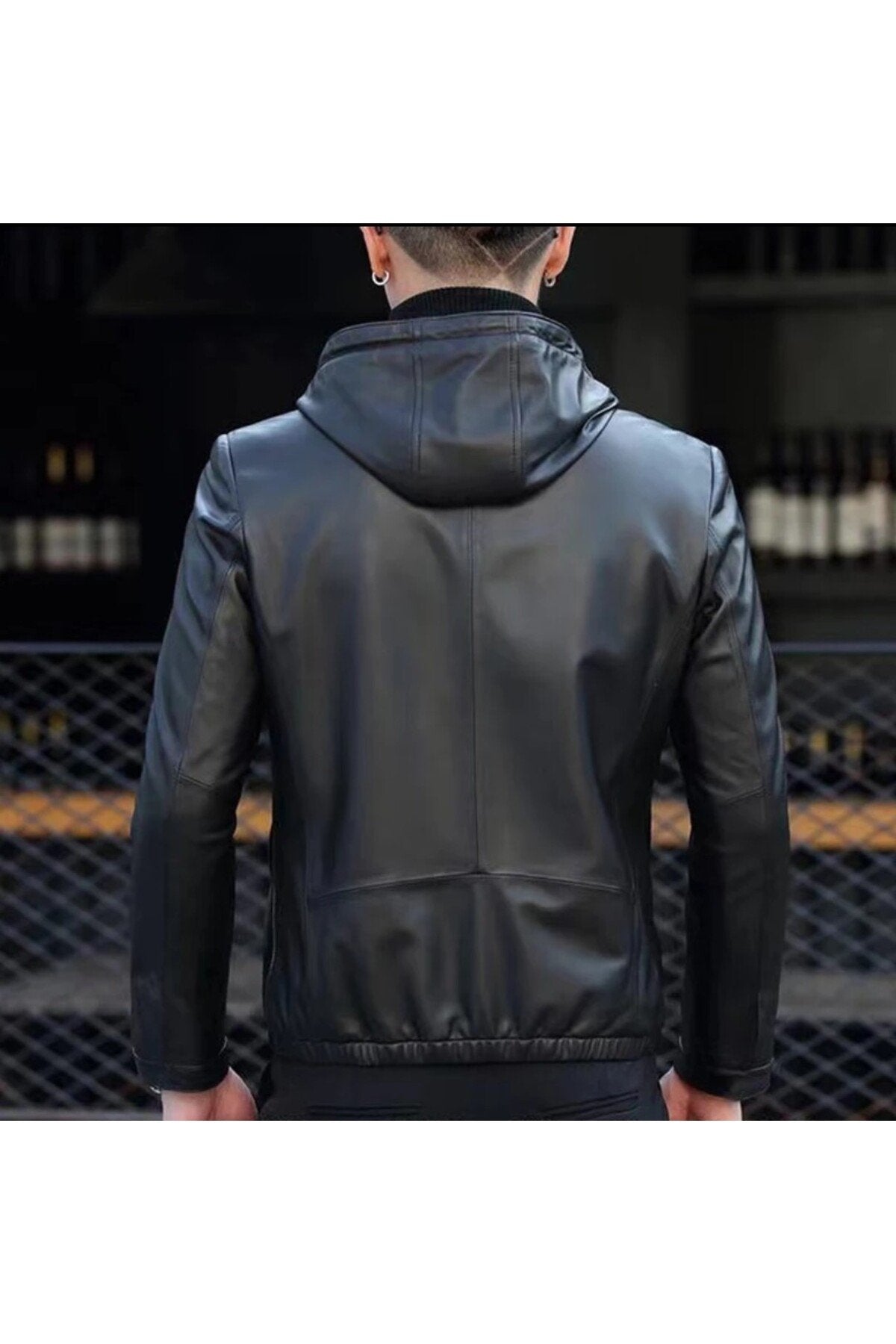 Kapüşonlu hakiki deri spor ceket