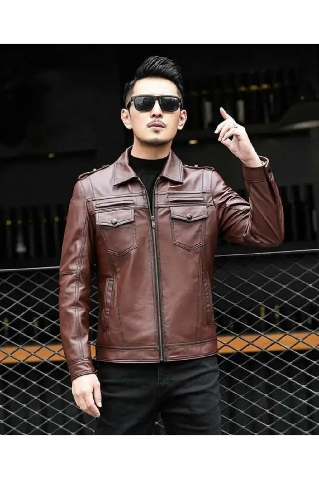 Hakiki deri ceket tarzı mont apoletli