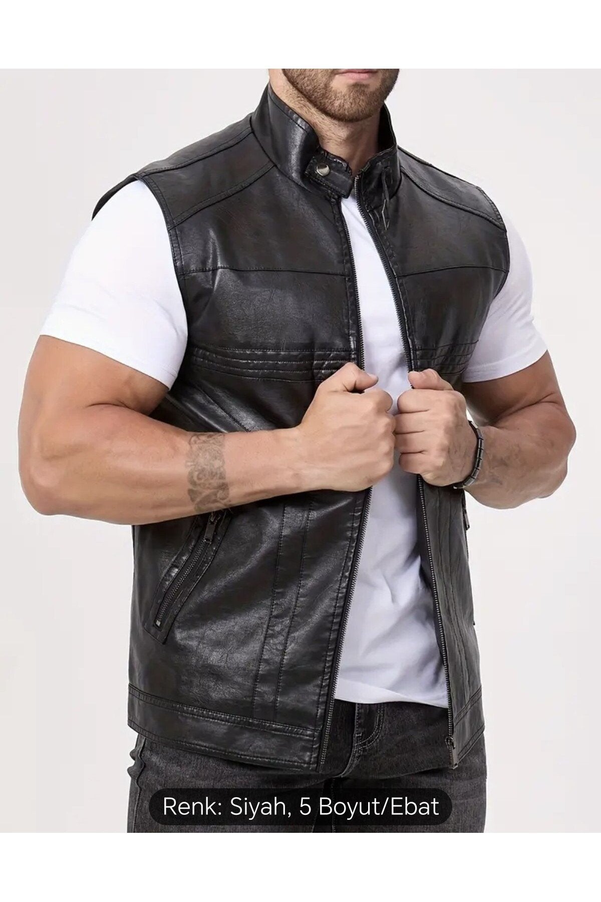 Uzun Hakim Yaka Regular Fit Hakiki Deri Yelek