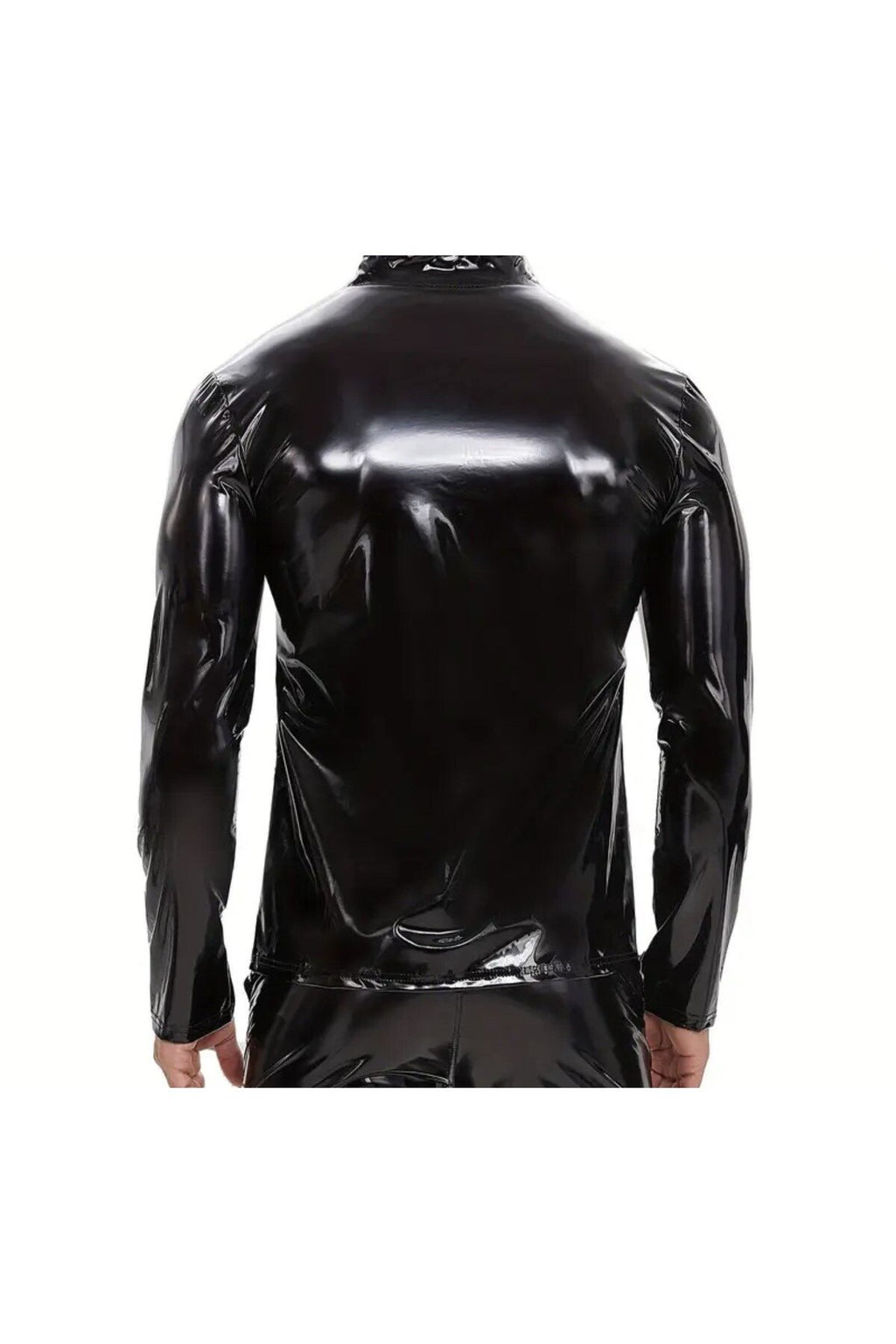 Parlak Rugan Deri Yakası İp Bağlamalı Tişört