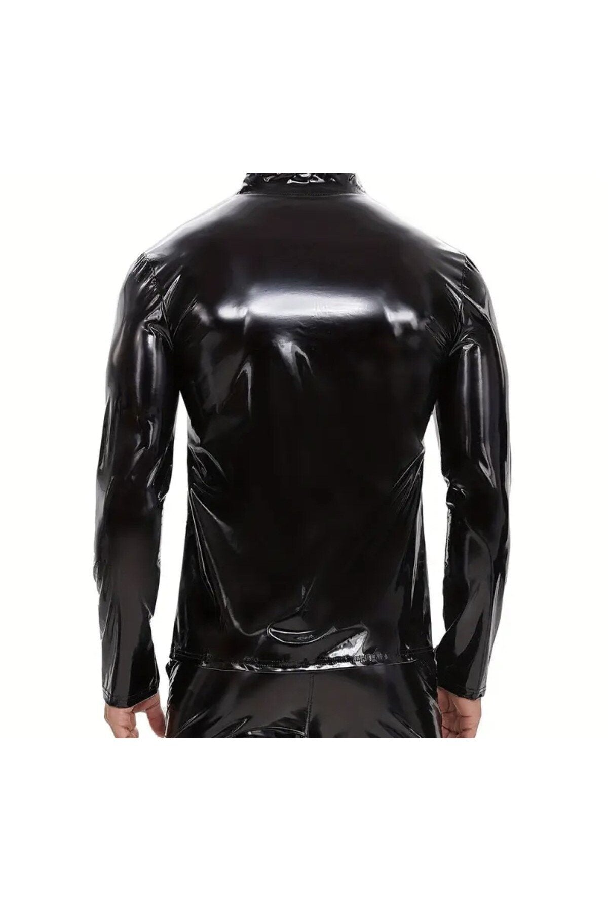 Parlak Rugan Deri Yakası İp Bağlamalı Tişört